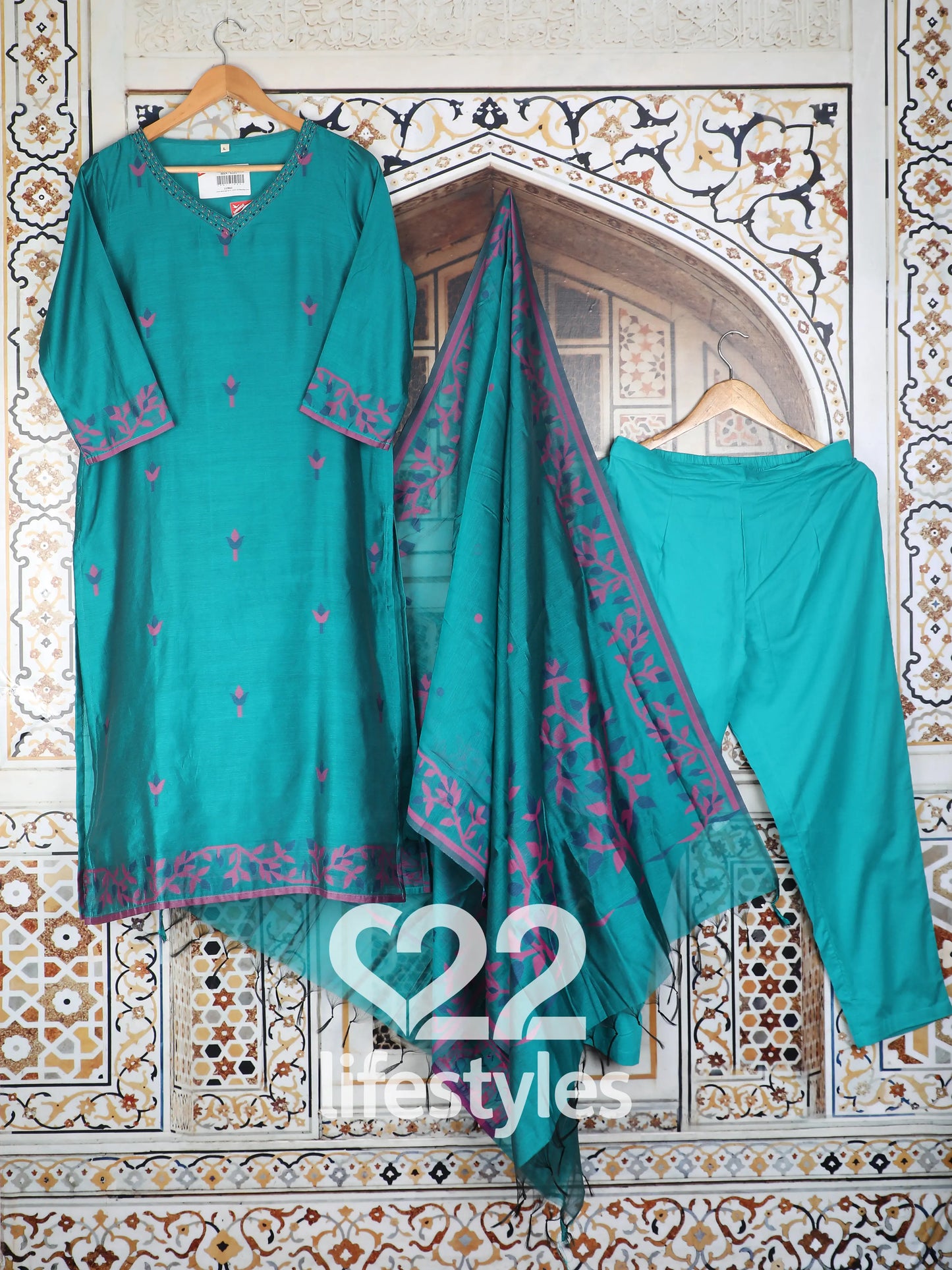 Maheshwari Jamdani Teal Readymade Salwar Suit Set