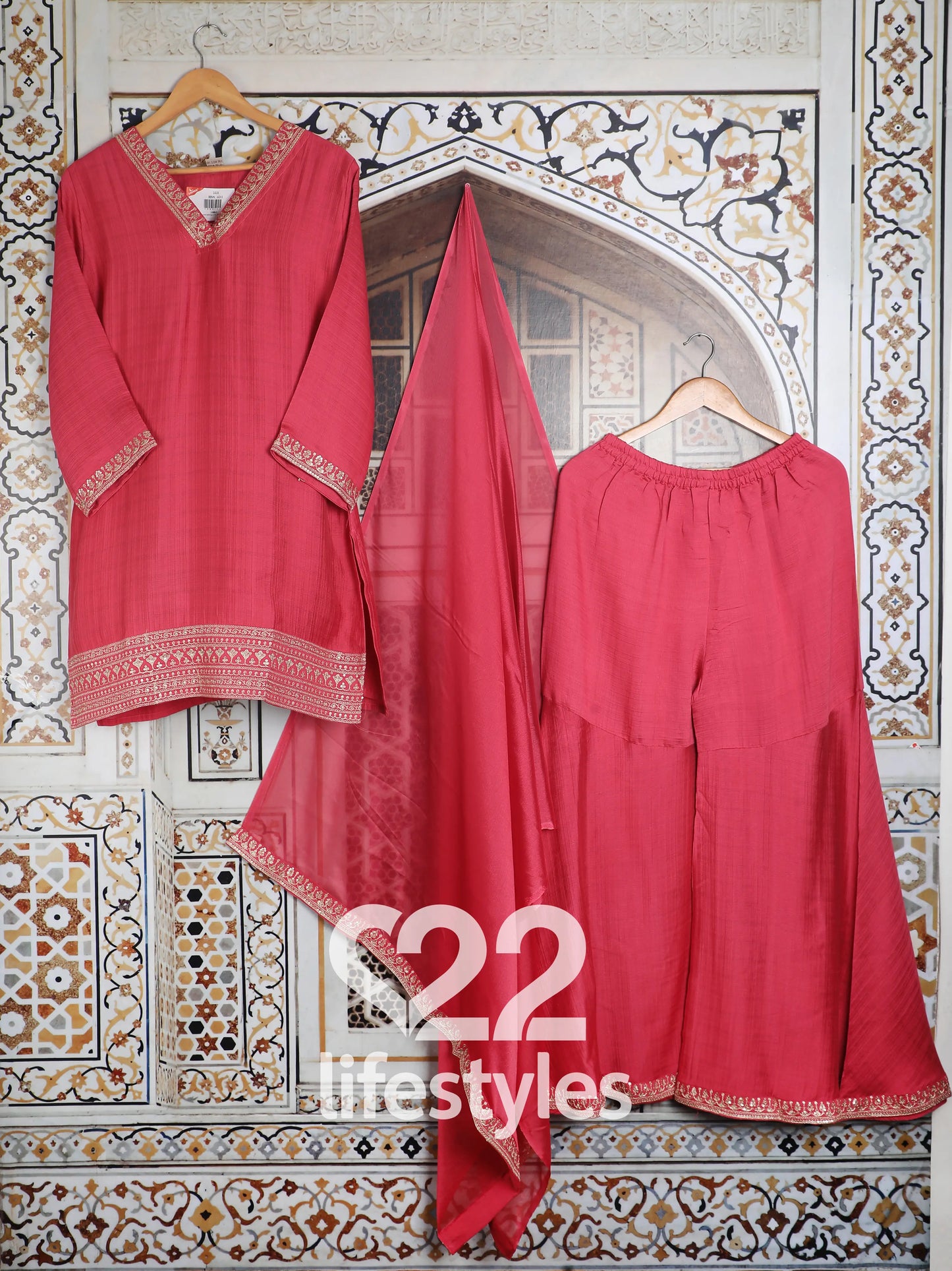Rose Pink Muslin Readymade Salwar Suit Set