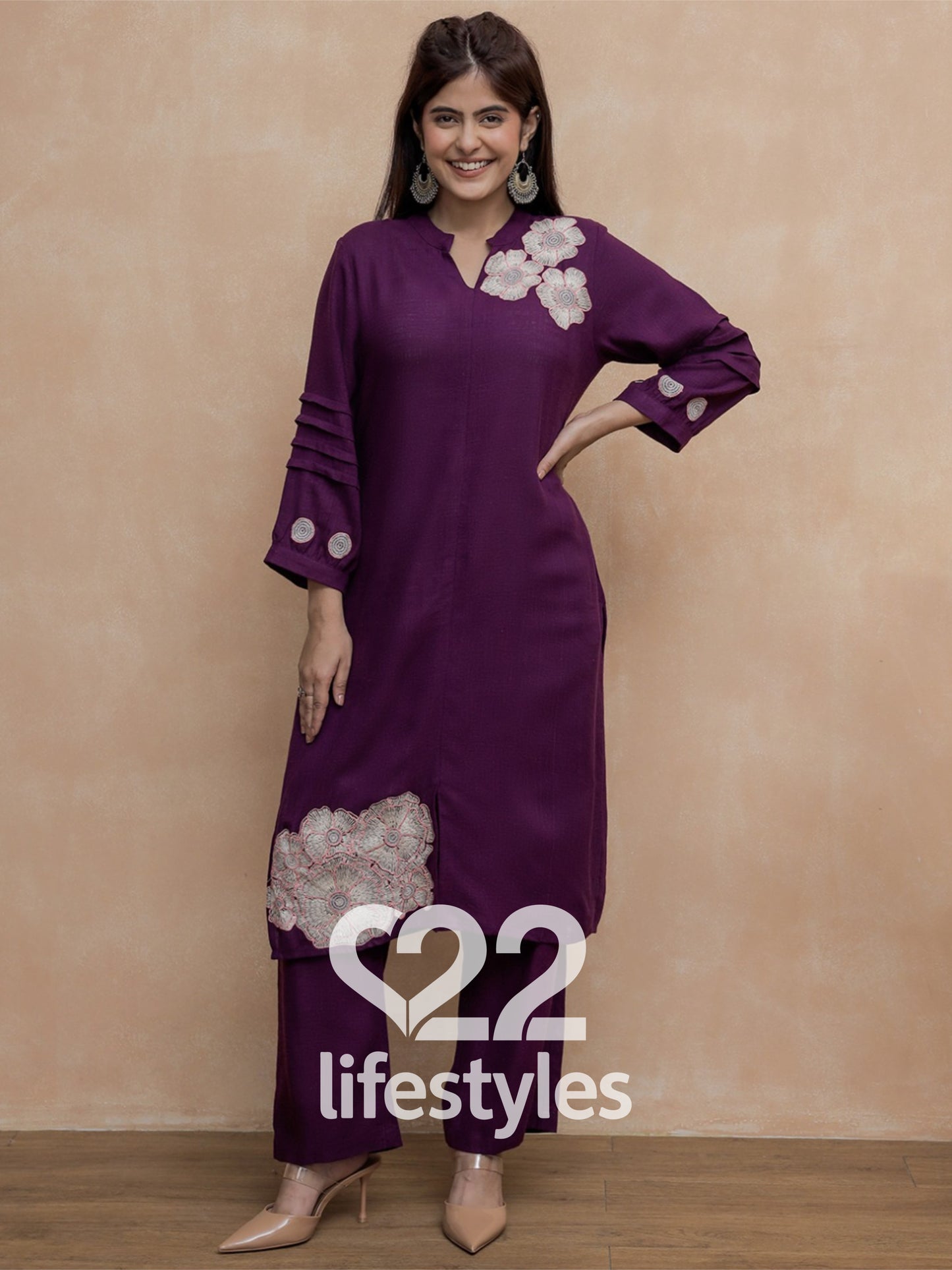 Dark Purple Embroidery Co-ord-Set Readymade