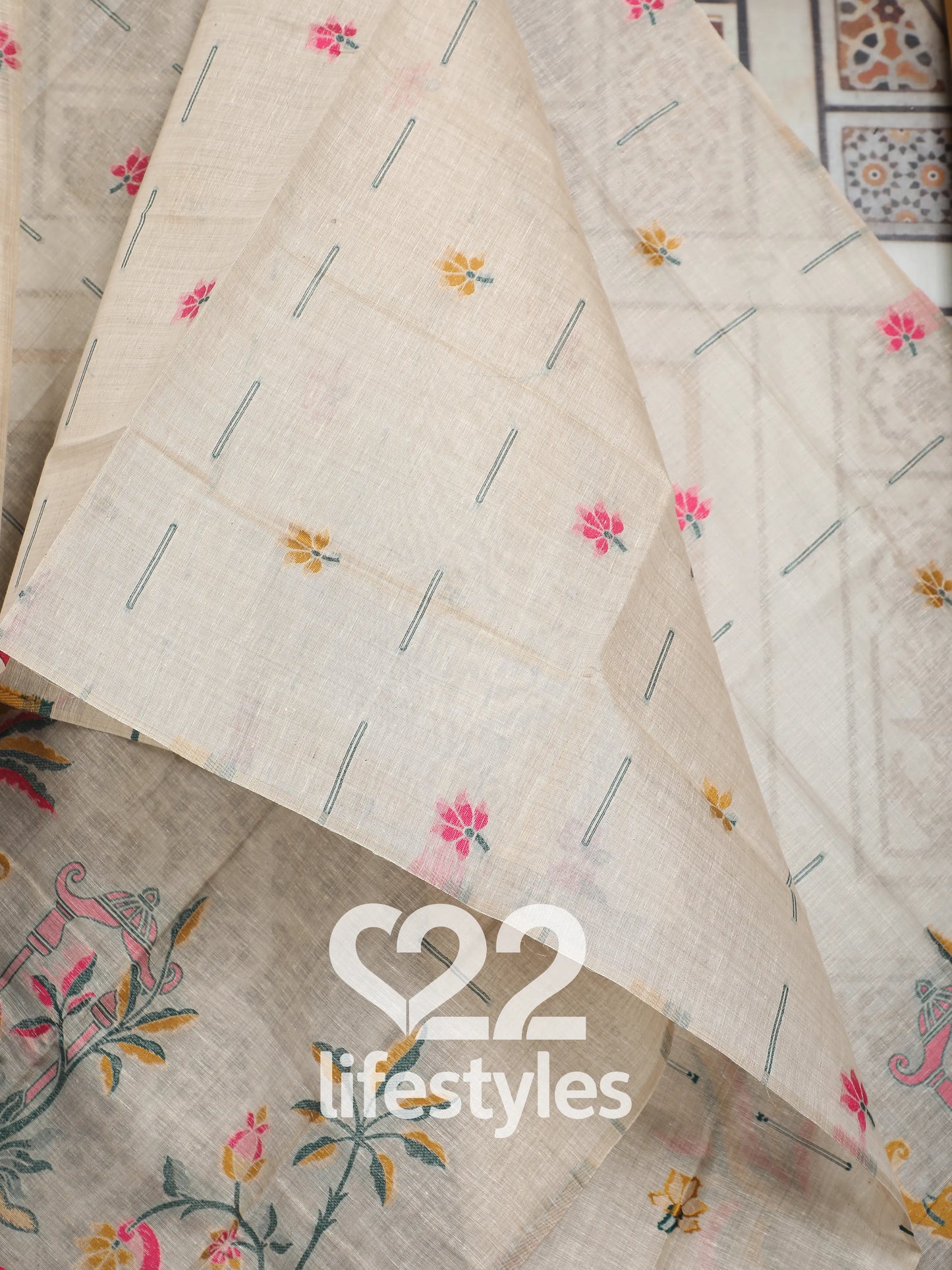 Beige Jamdani Unstitched Salwar Suit