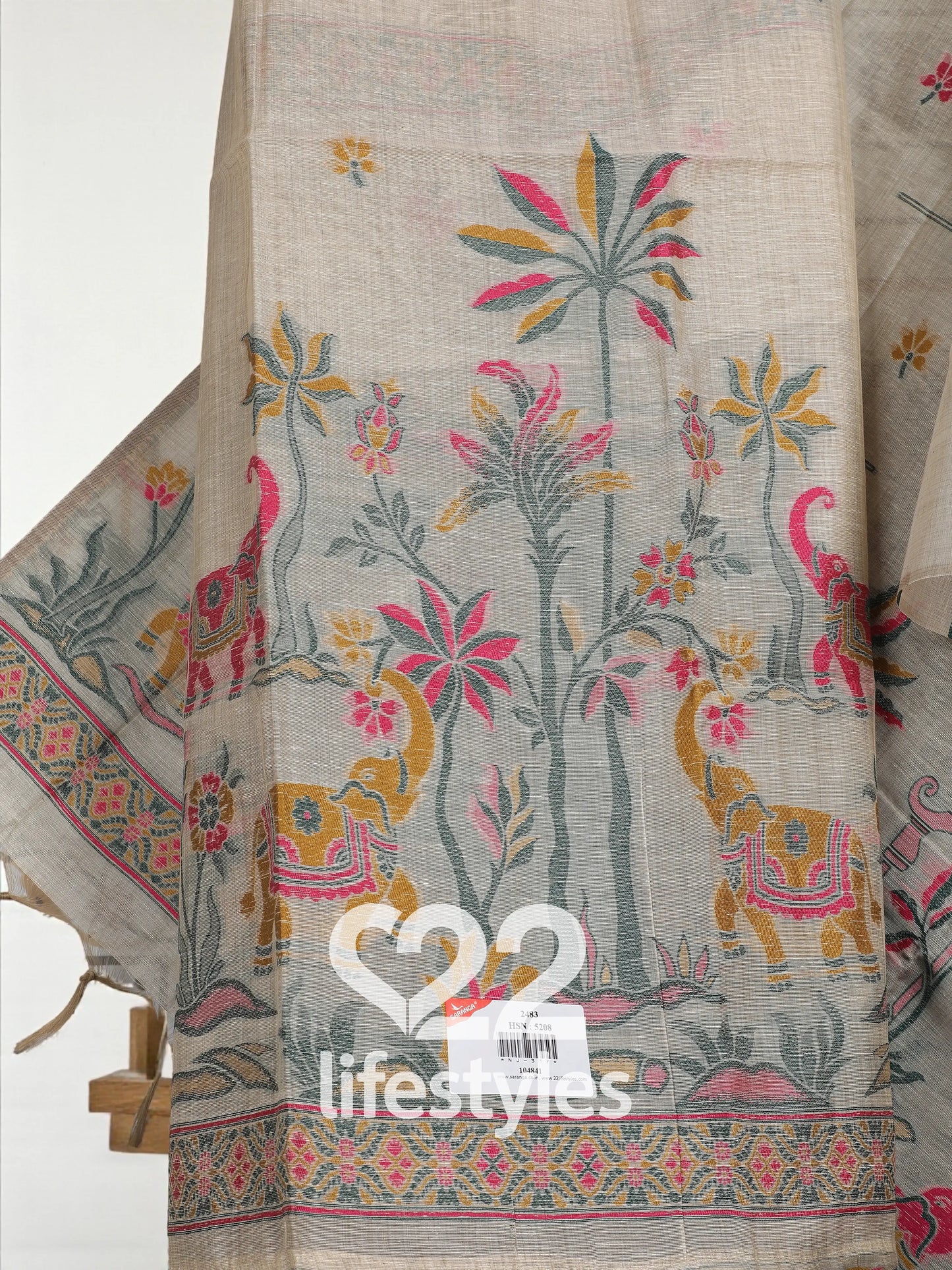 Beige Jamdani Unstitched Salwar Suit