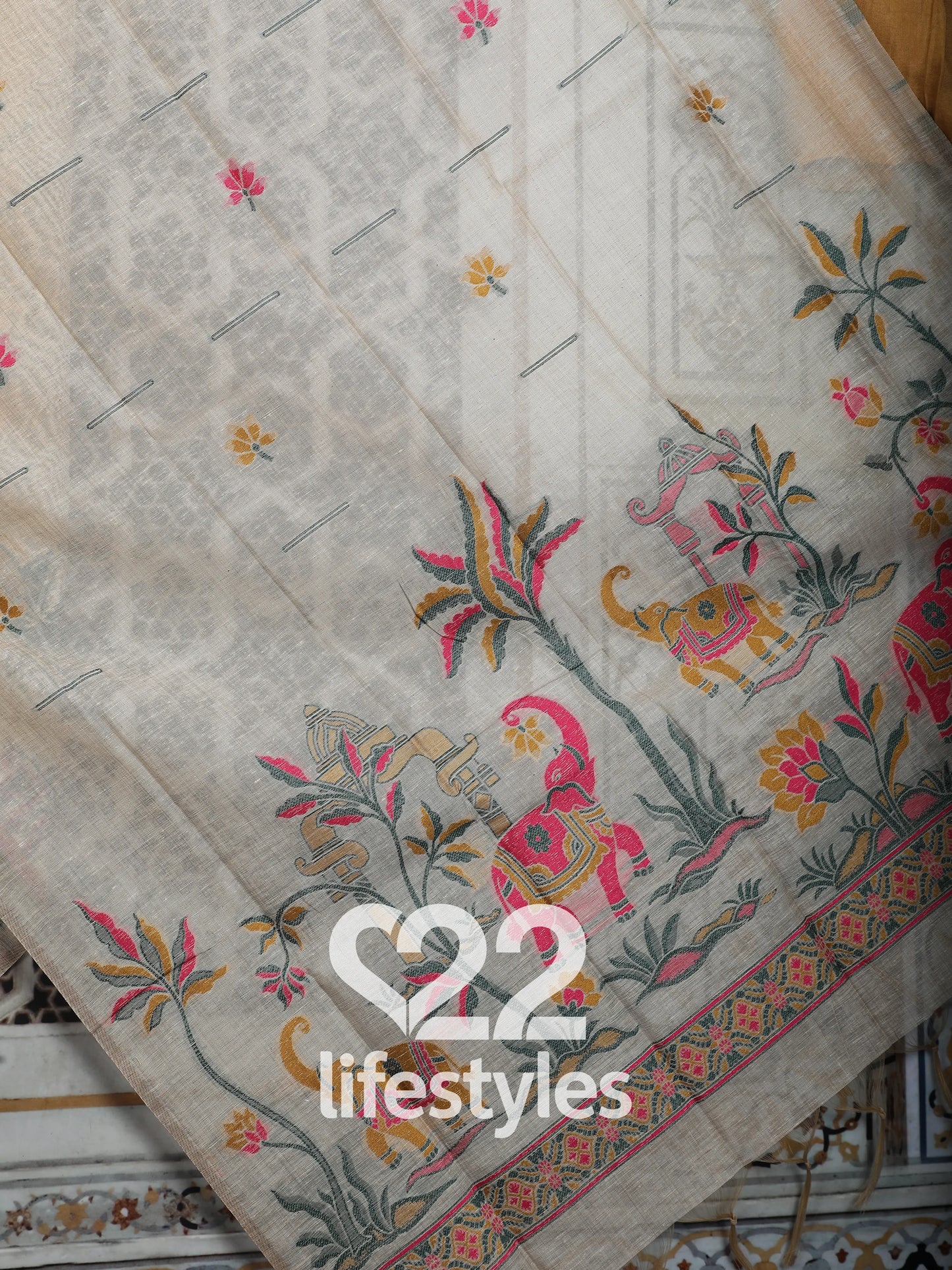 Beige Jamdani Unstitched Salwar Suit