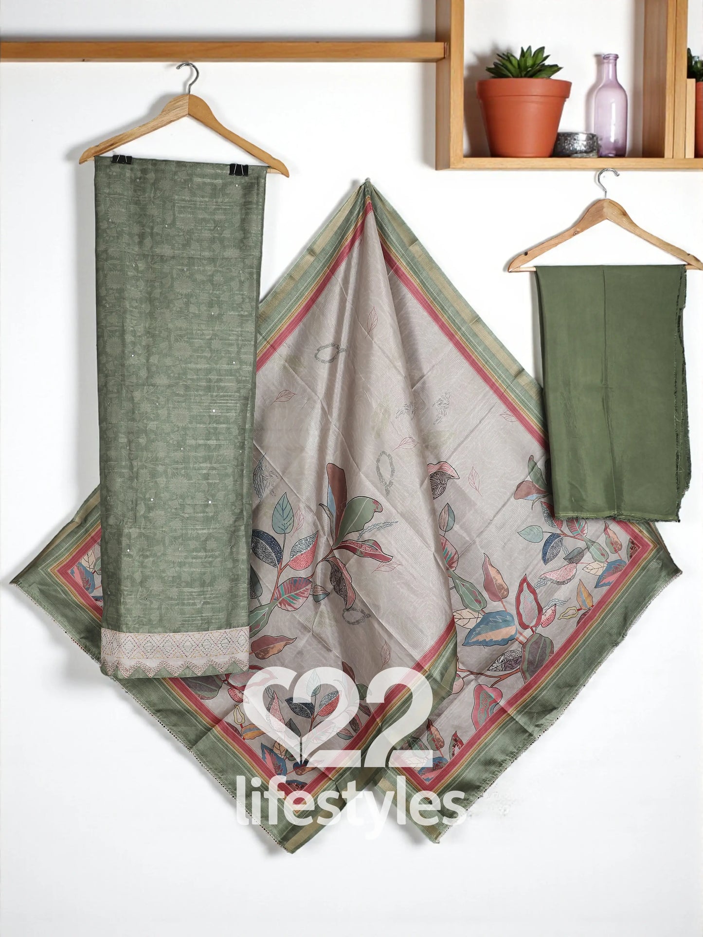 Green Tussar Unstitched Salwar Suit