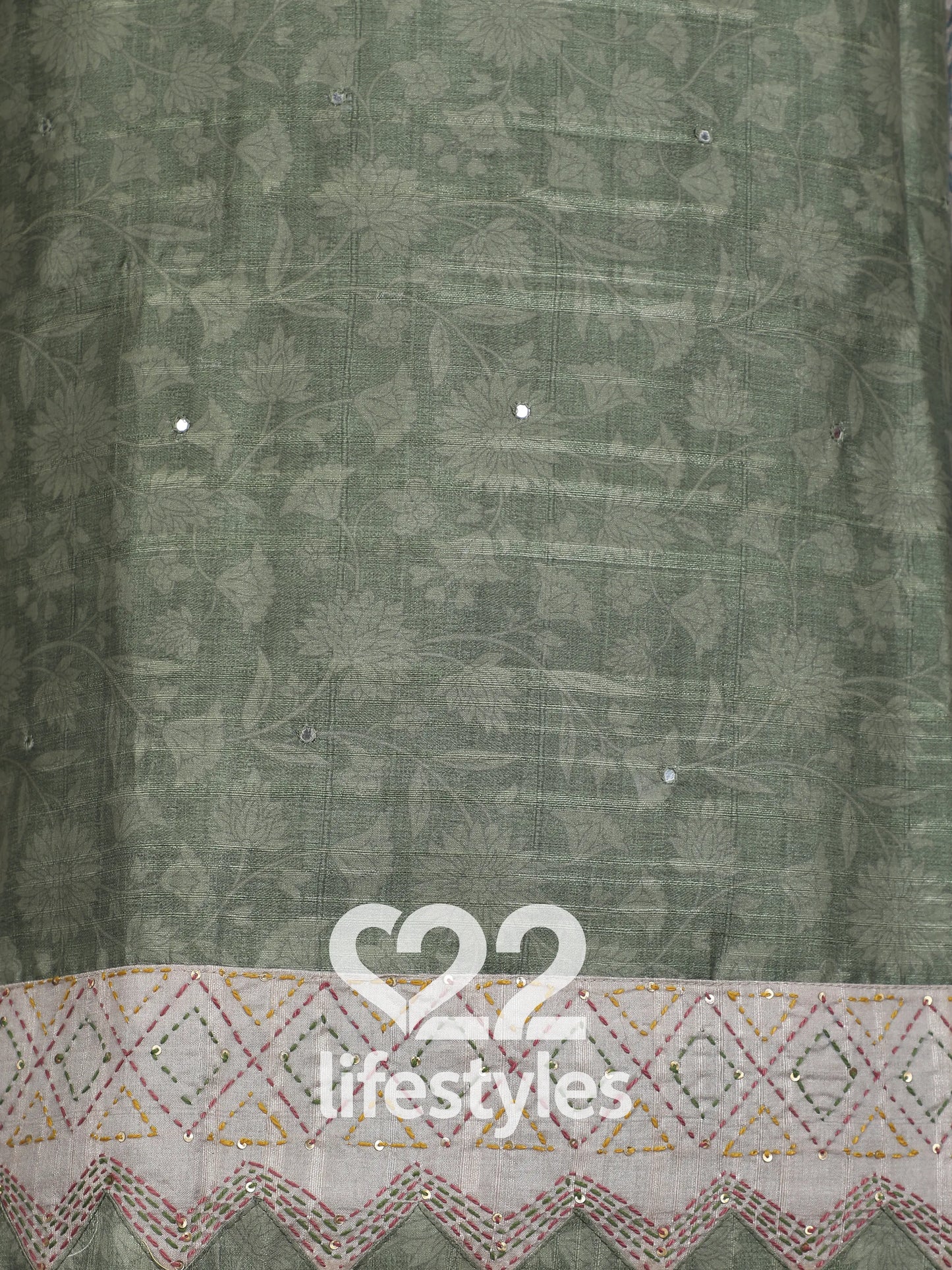 Green Tussar Unstitched Salwar Suit