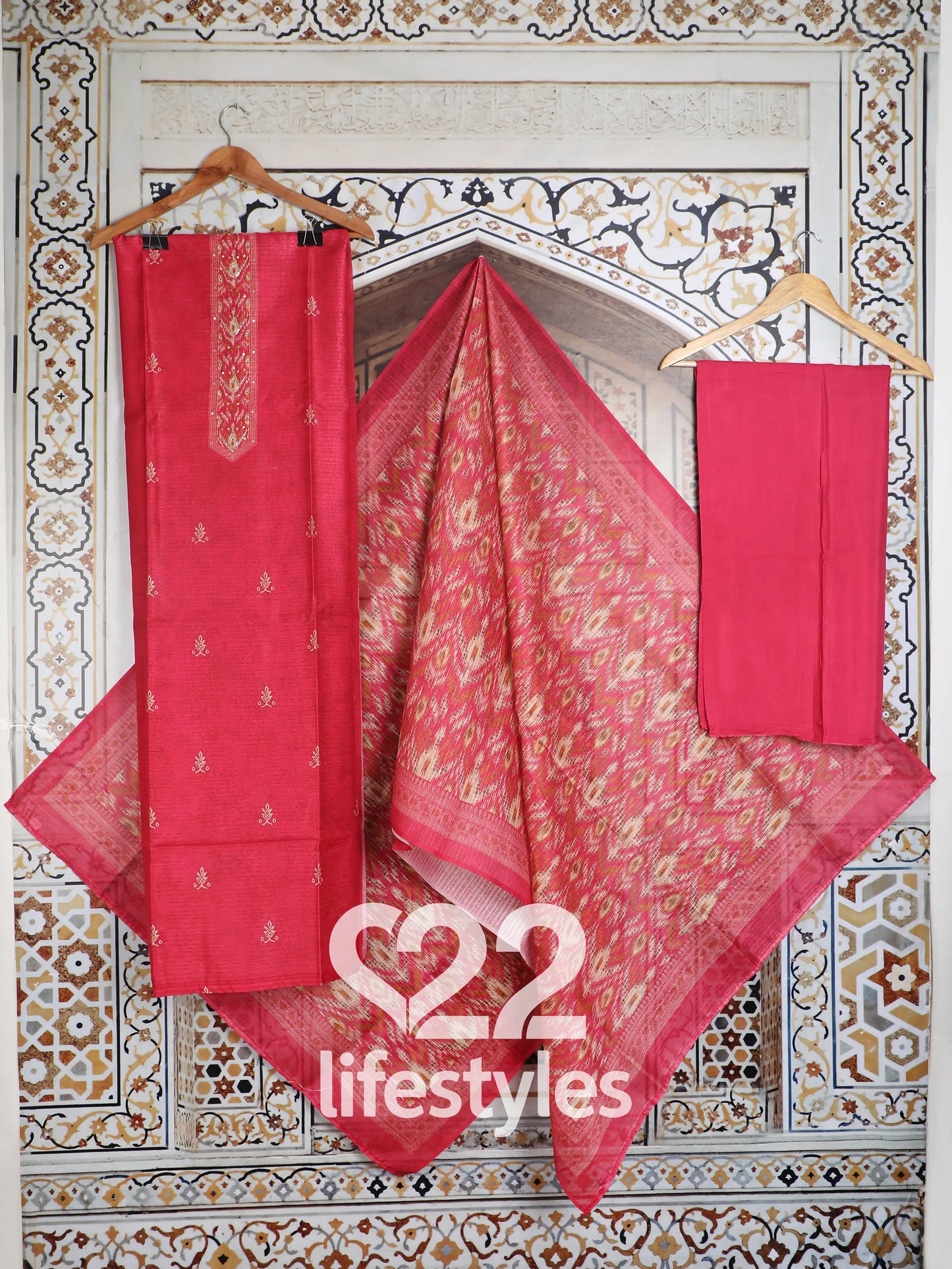 Red Linen Modal Blend Unstitched Salwar Suit