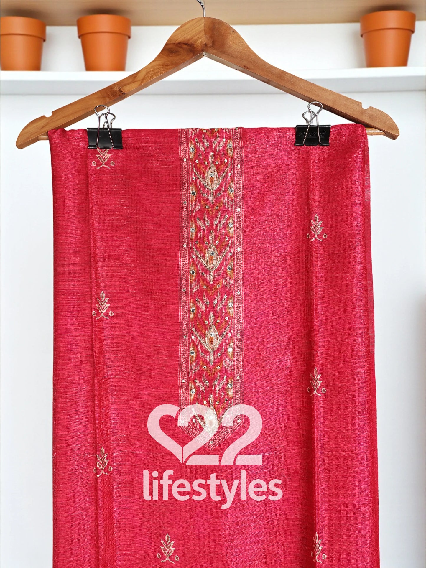 Red Linen Modal Blend Unstitched Salwar Suit