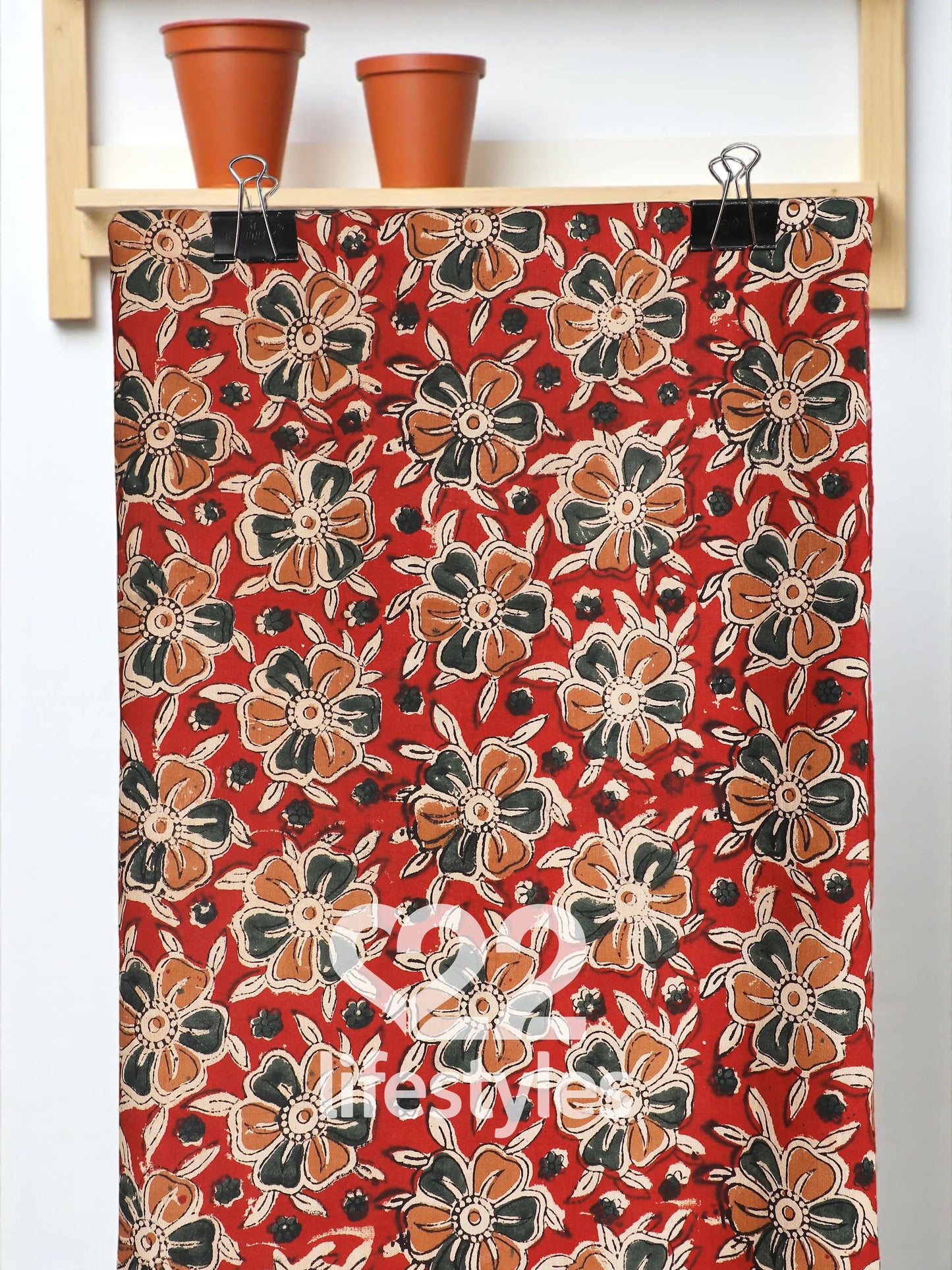 Red Cotton Kalamkari Doria Unstitched Salwar Suit