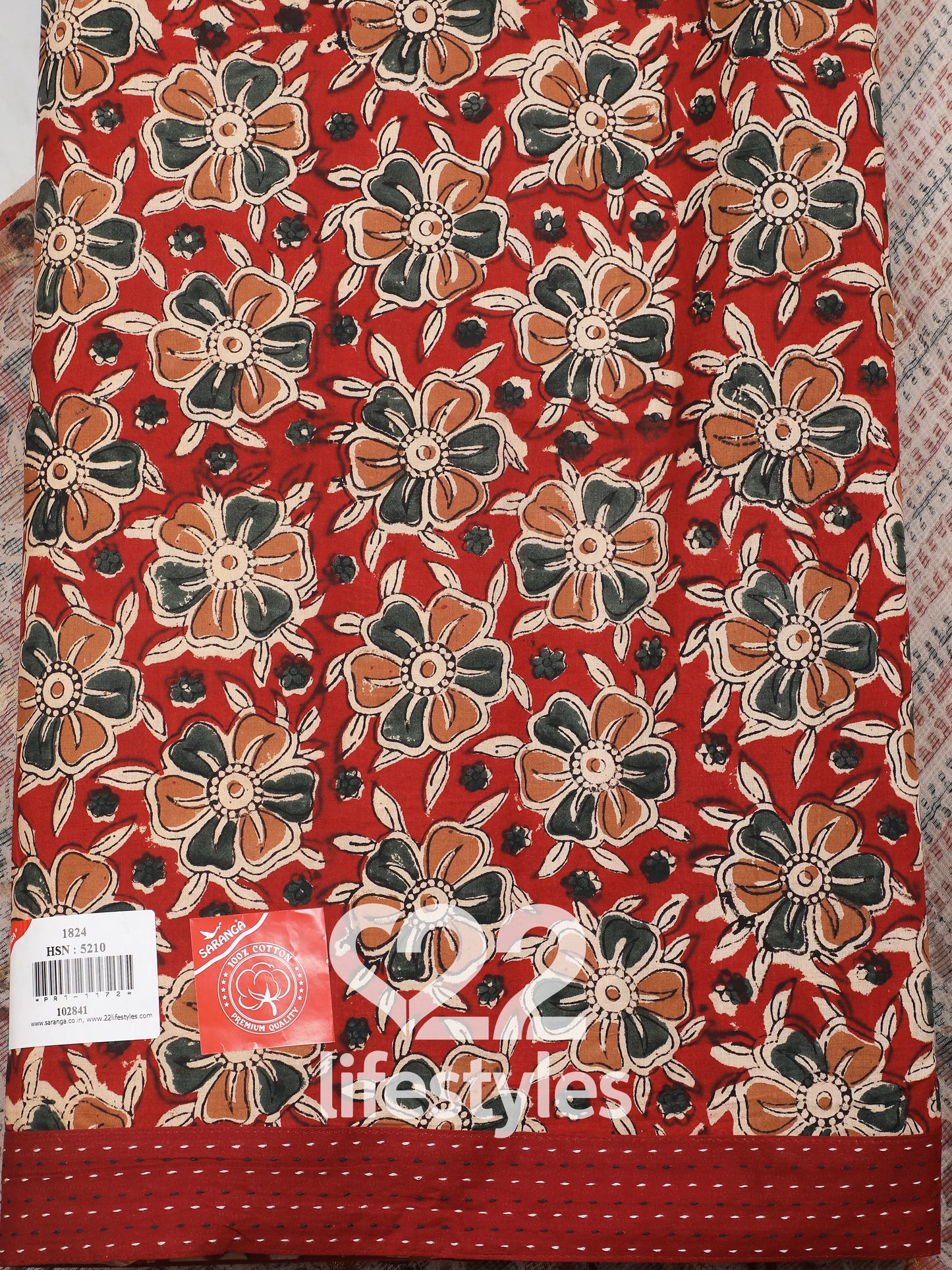 Red Cotton Kalamkari Doria Unstitched Salwar Suit