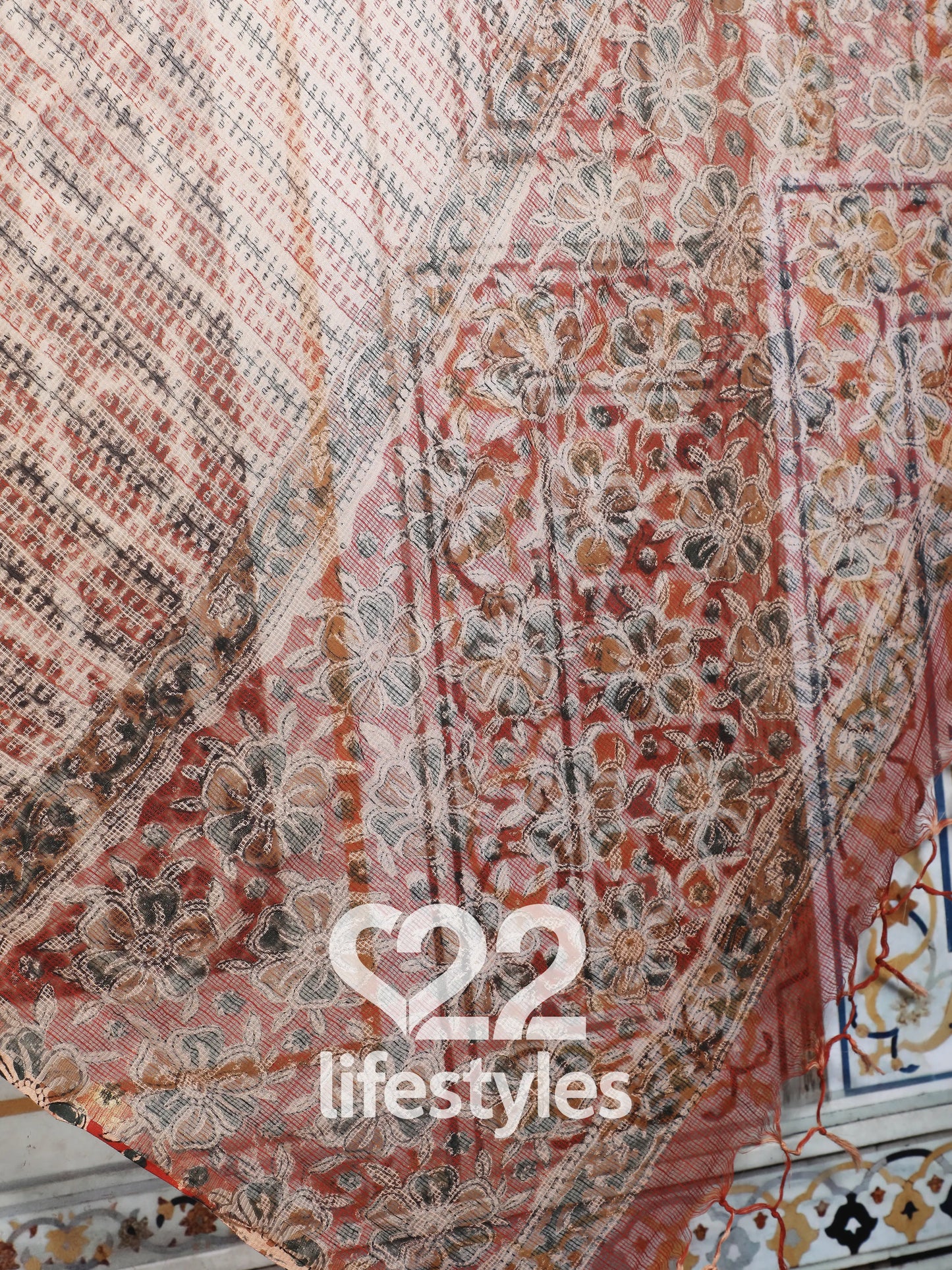 Red Cotton Kalamkari Doria Unstitched Salwar Suit
