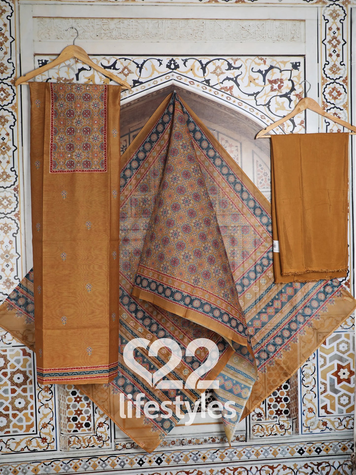Yellow Ajrakh Unstitched Salwar Suit