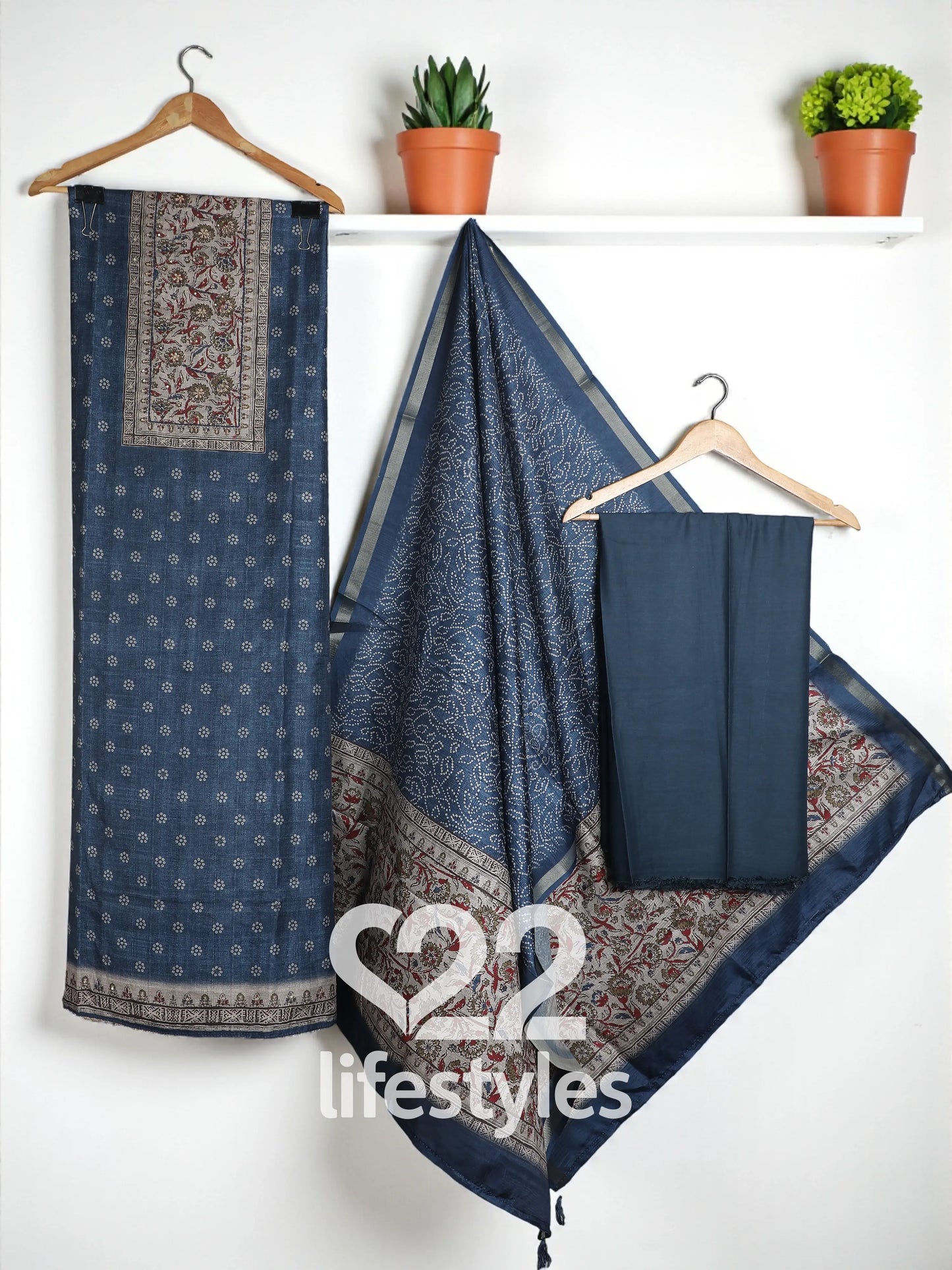 Blue Tussar Unstitched Salwar Suit