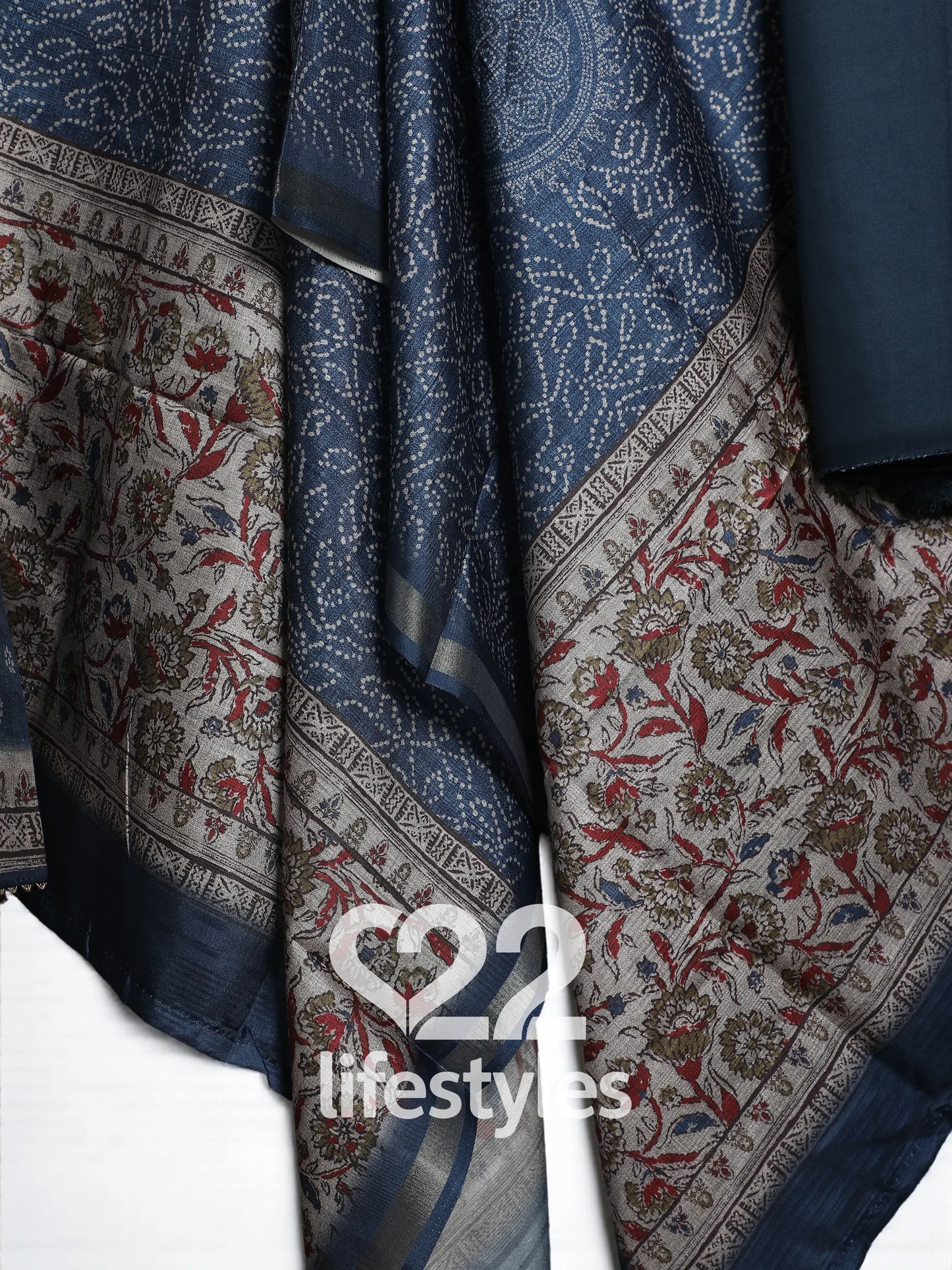 Blue Tussar Unstitched Salwar Suit