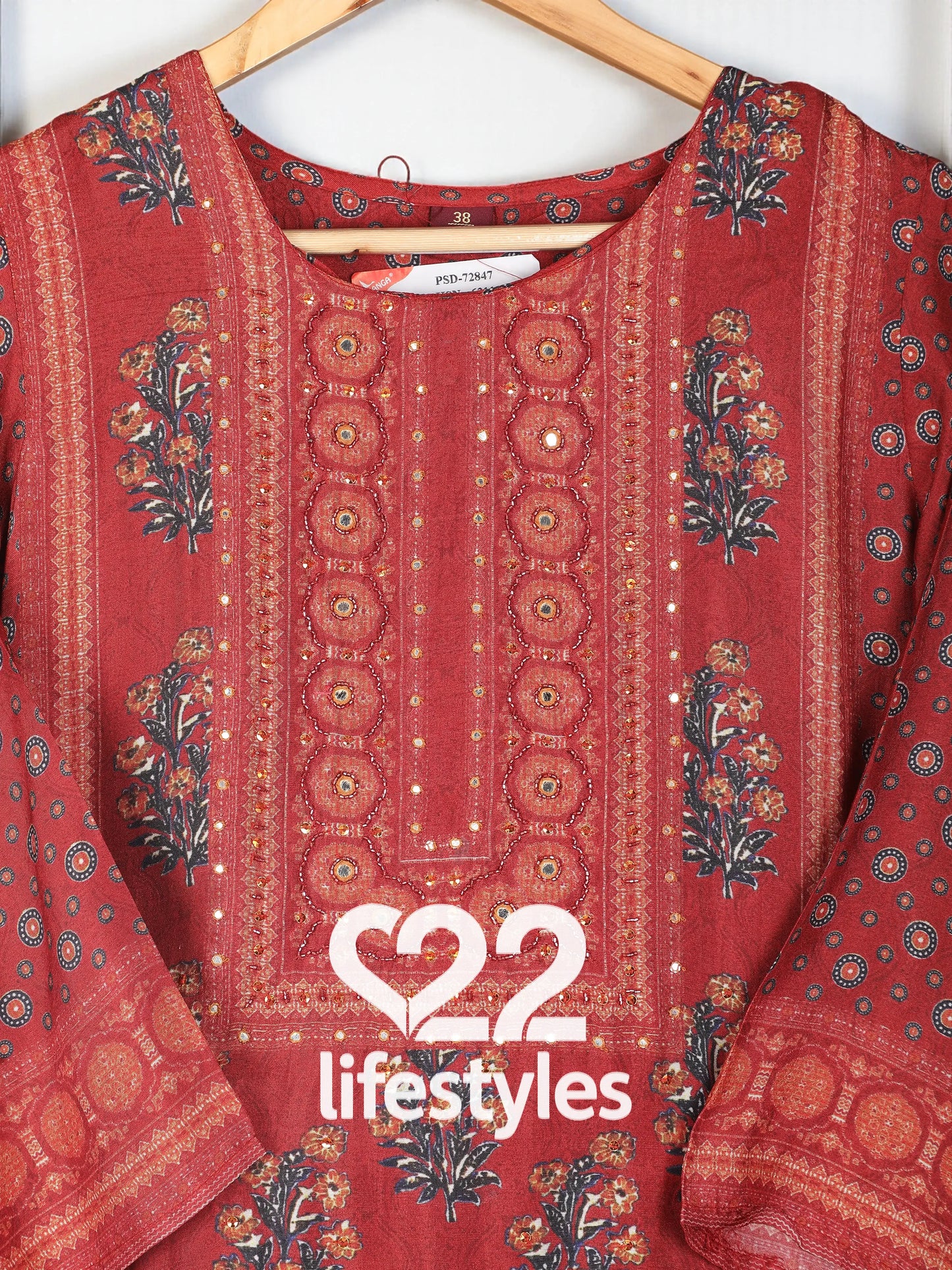 Rust Red Muslin Readymade Salwar Suit Set