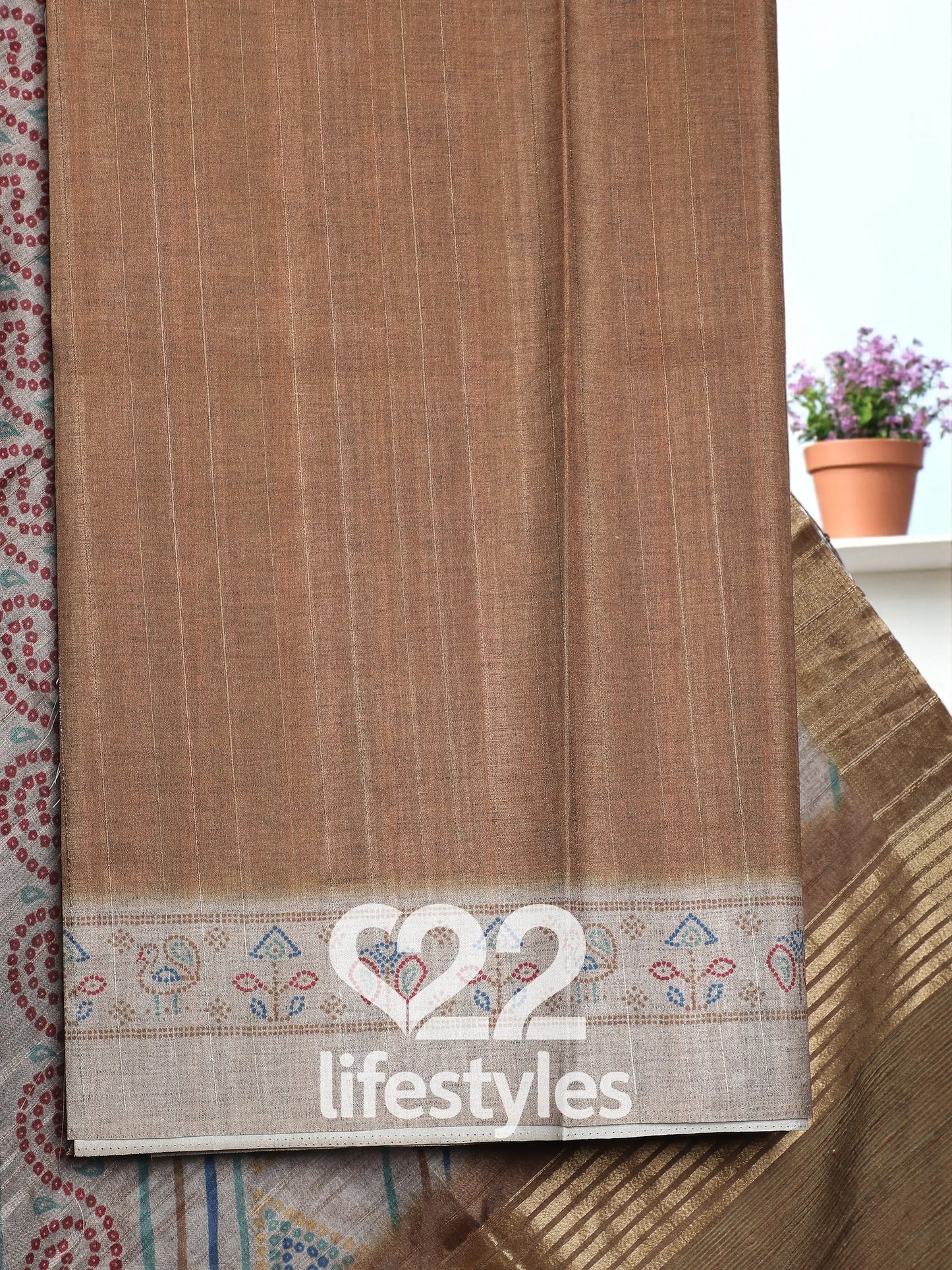 Brown Tussar Silk Unstitched Salwar Suit
