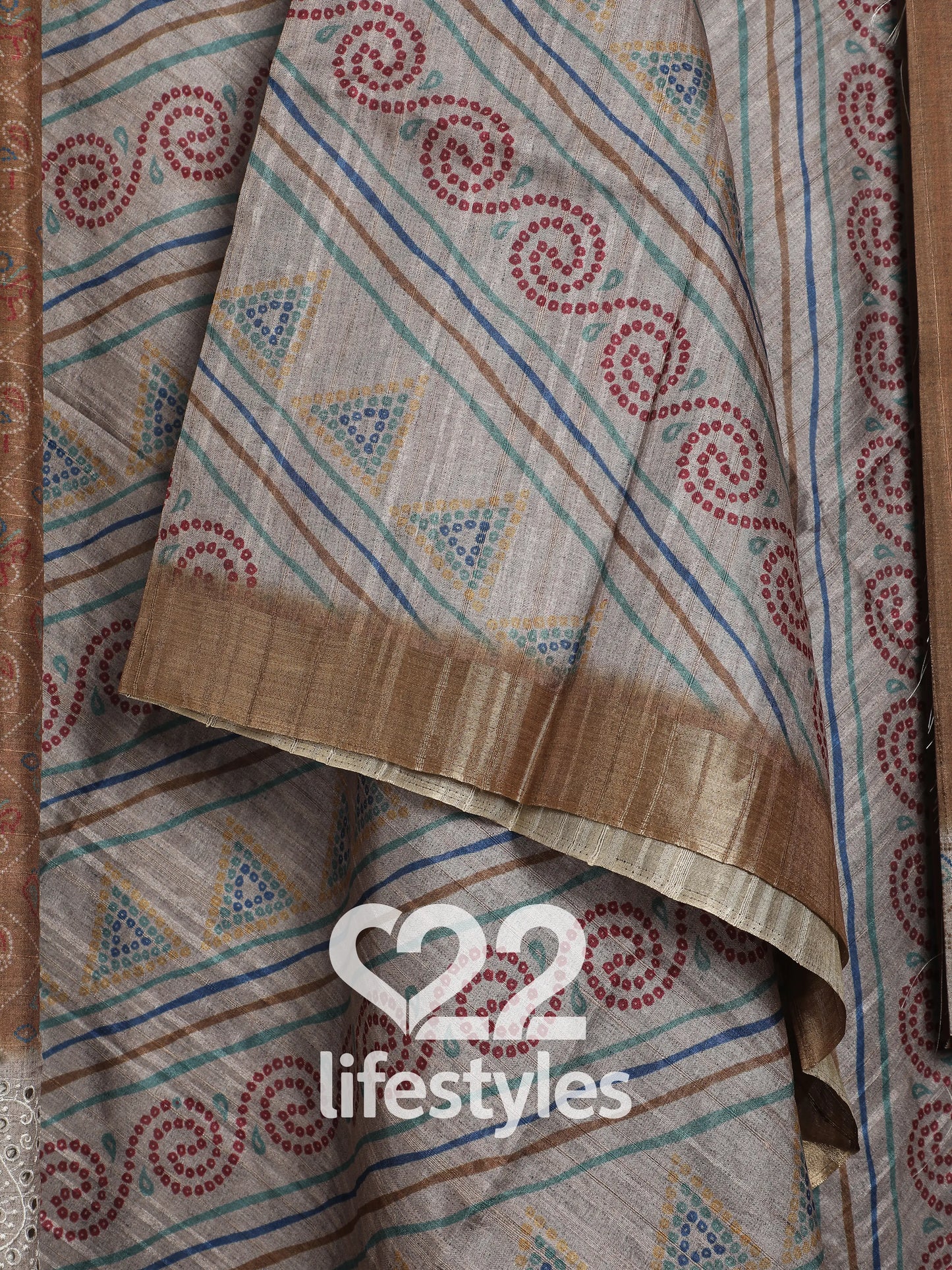 Brown Tussar Silk Unstitched Salwar Suit