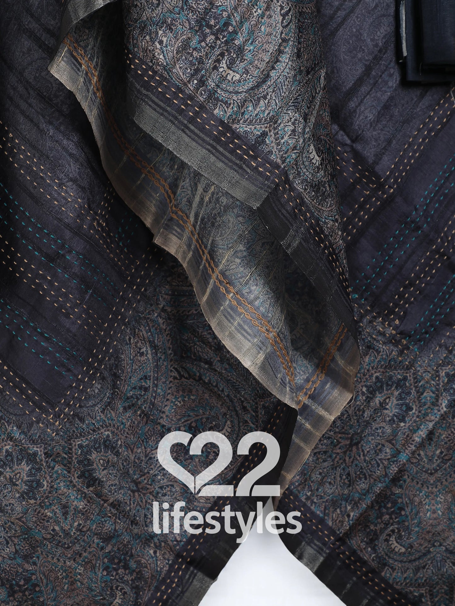 Blue Tussar Unstitched Salwar Suit