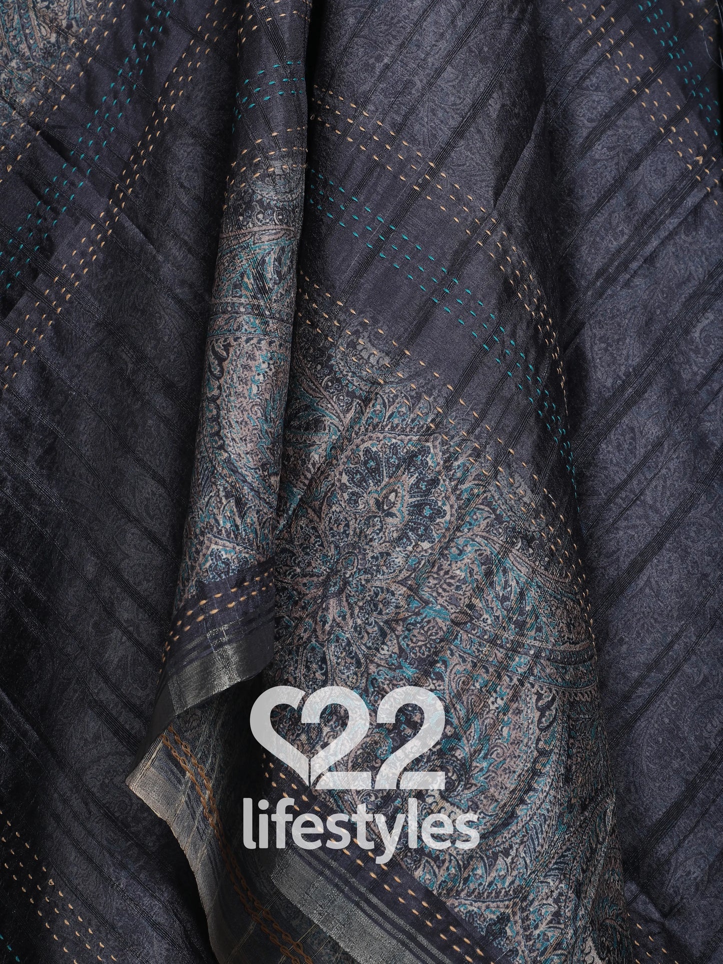 Blue Tussar Unstitched Salwar Suit