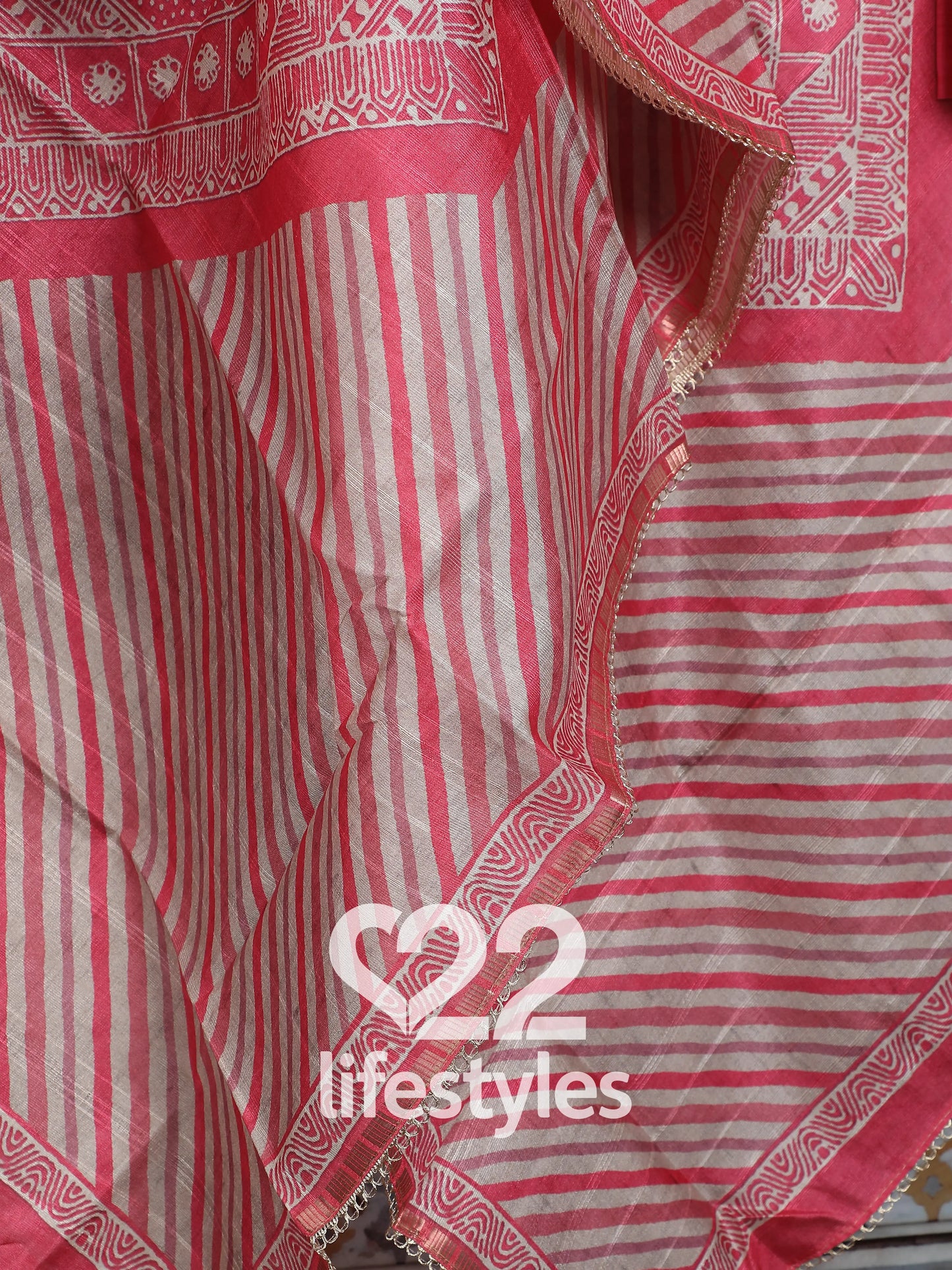 Pink Tussar Unstitched Salwar Suit