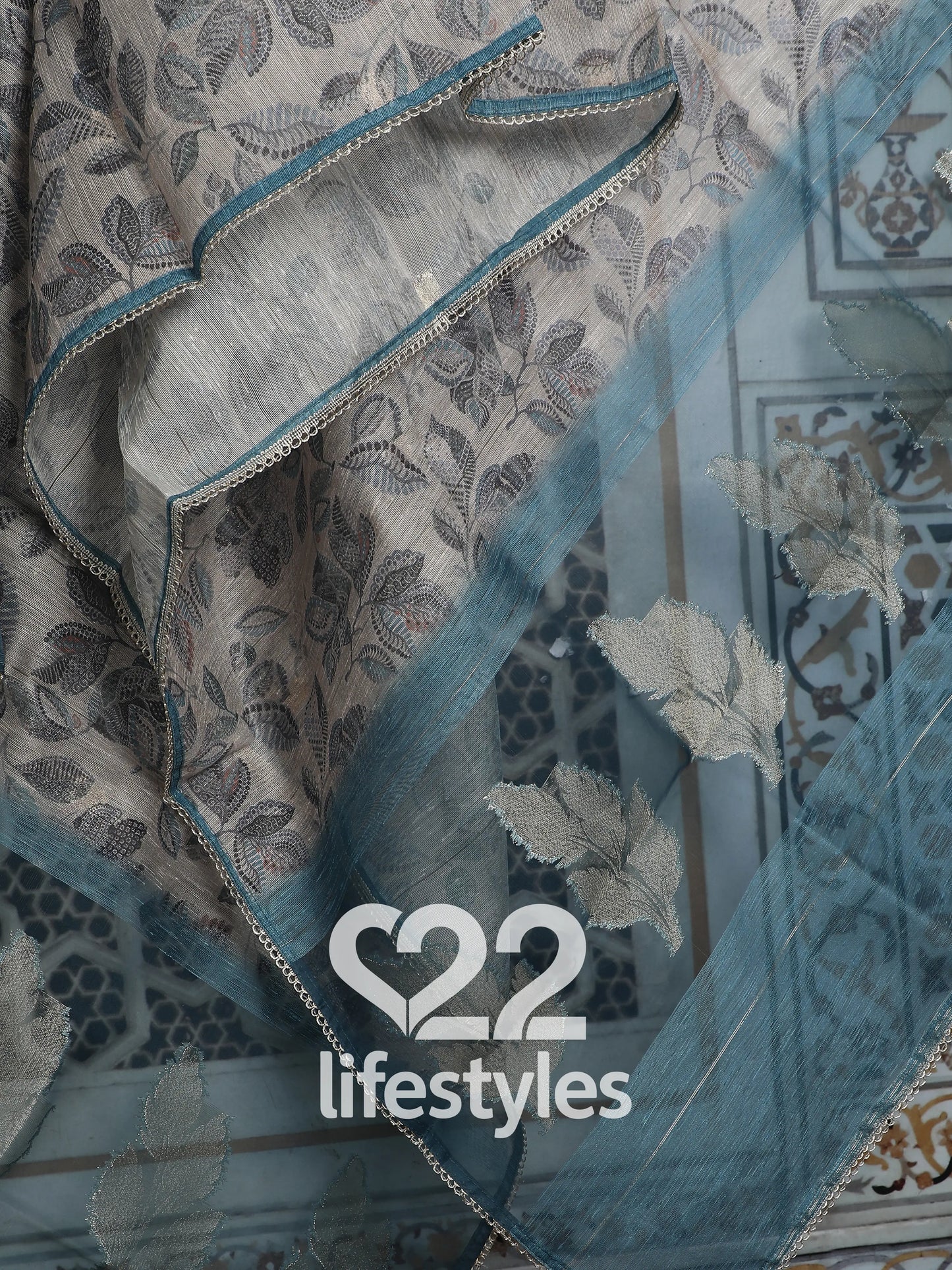 Blue Tussar Unstitched Salwar Suit