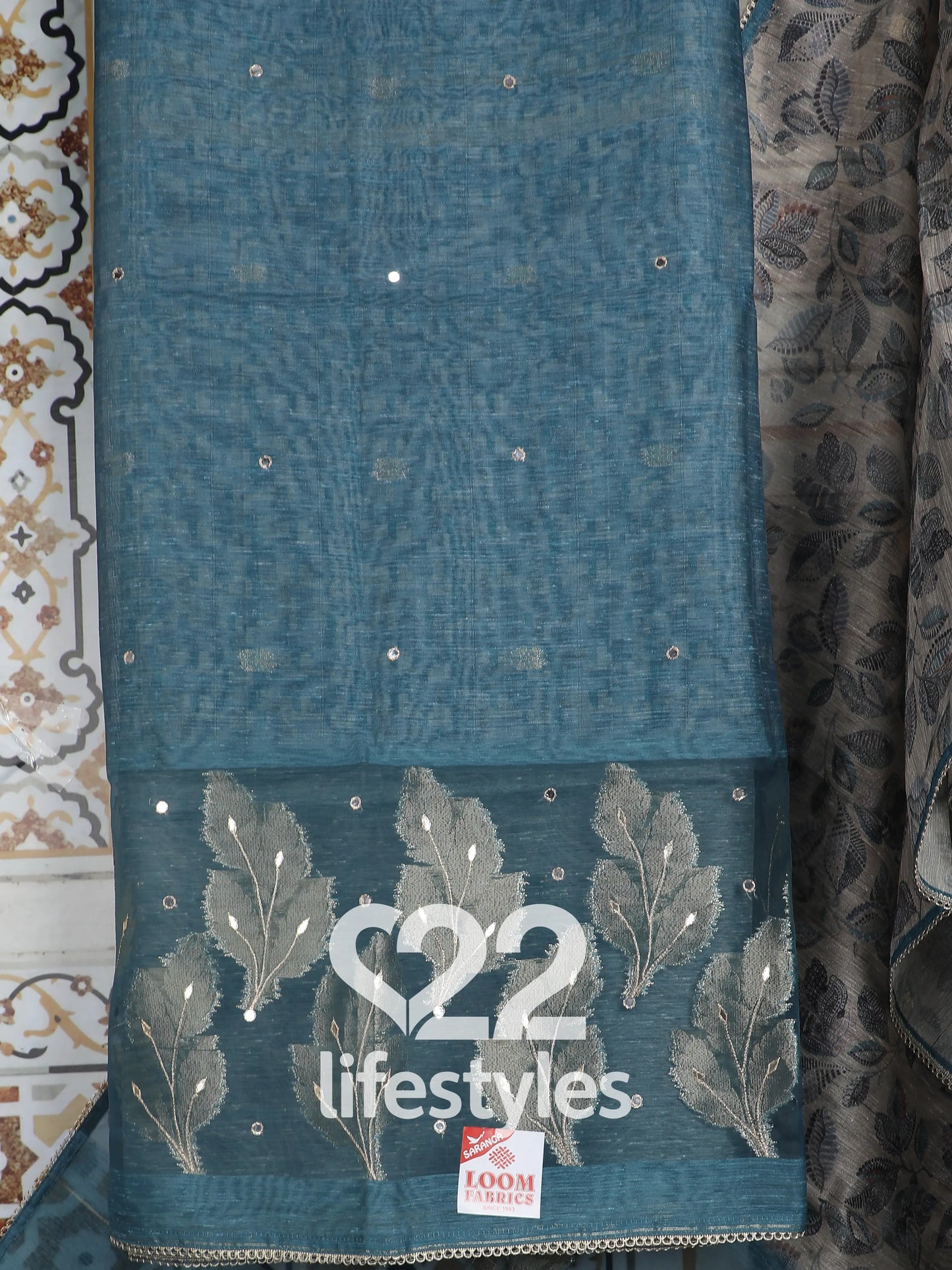 Blue Tussar Unstitched Salwar Suit