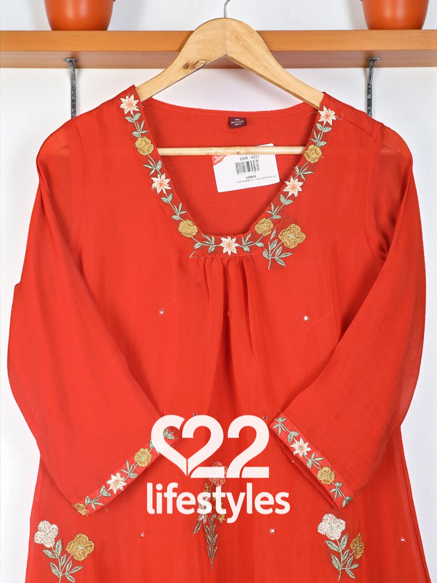 Orange Mul Chanderi Readymade Salwar Suit