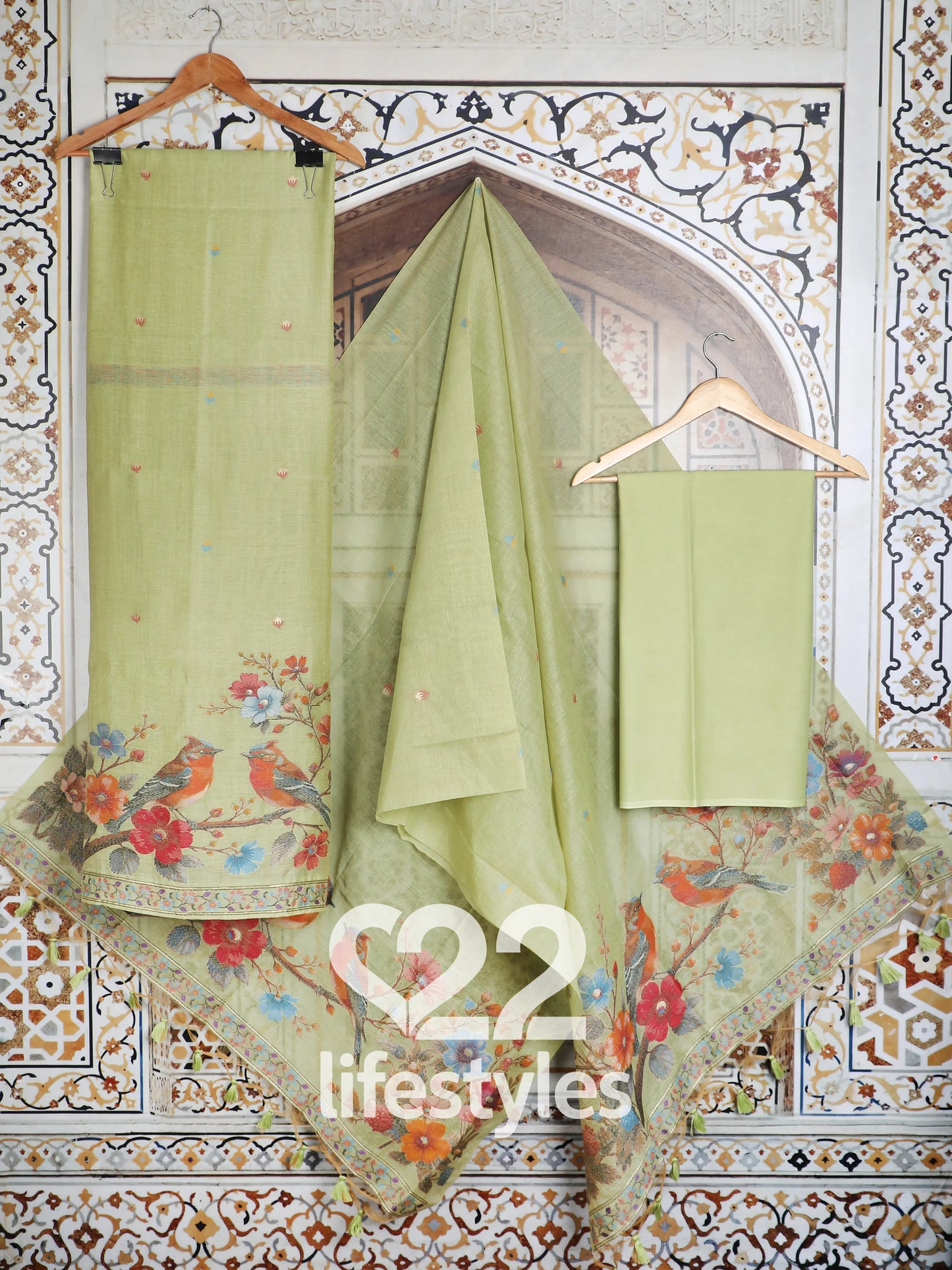 Green Jamdani Unstitched Salwar Suit