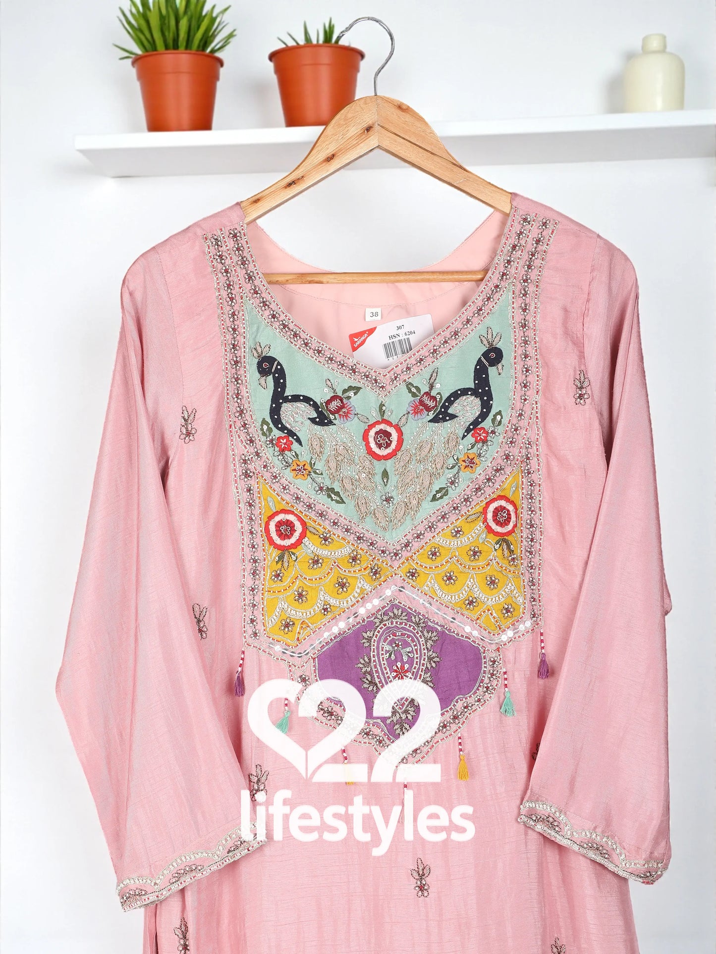 Blush Pink - Embroidered Yoke, Mirror & Sequin - Salwar Suit