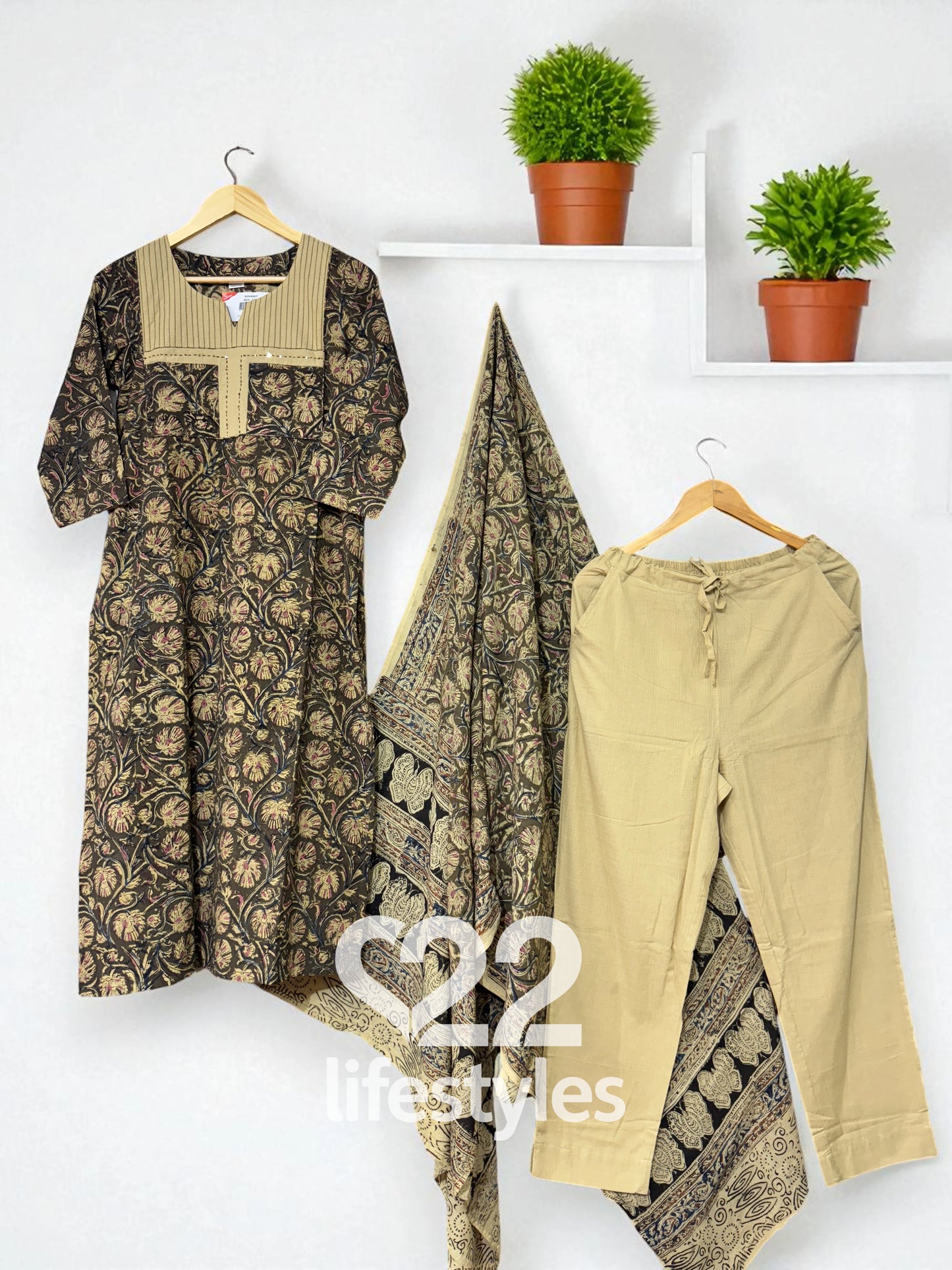 Green Kalamkari Kantha Readymade Salwar Suit