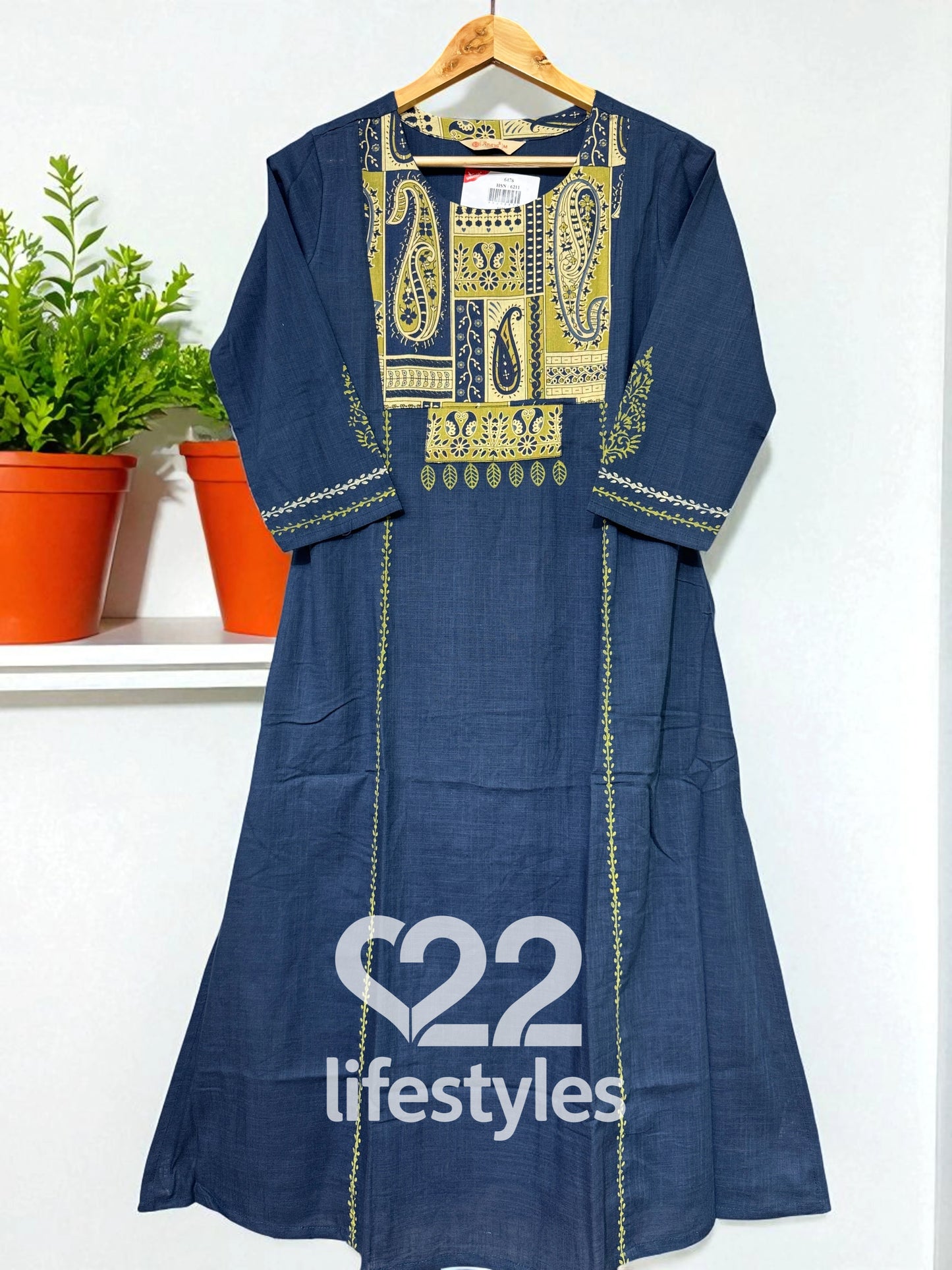 Navy Blue Threadwork Yoke Readymade Salwar Suit