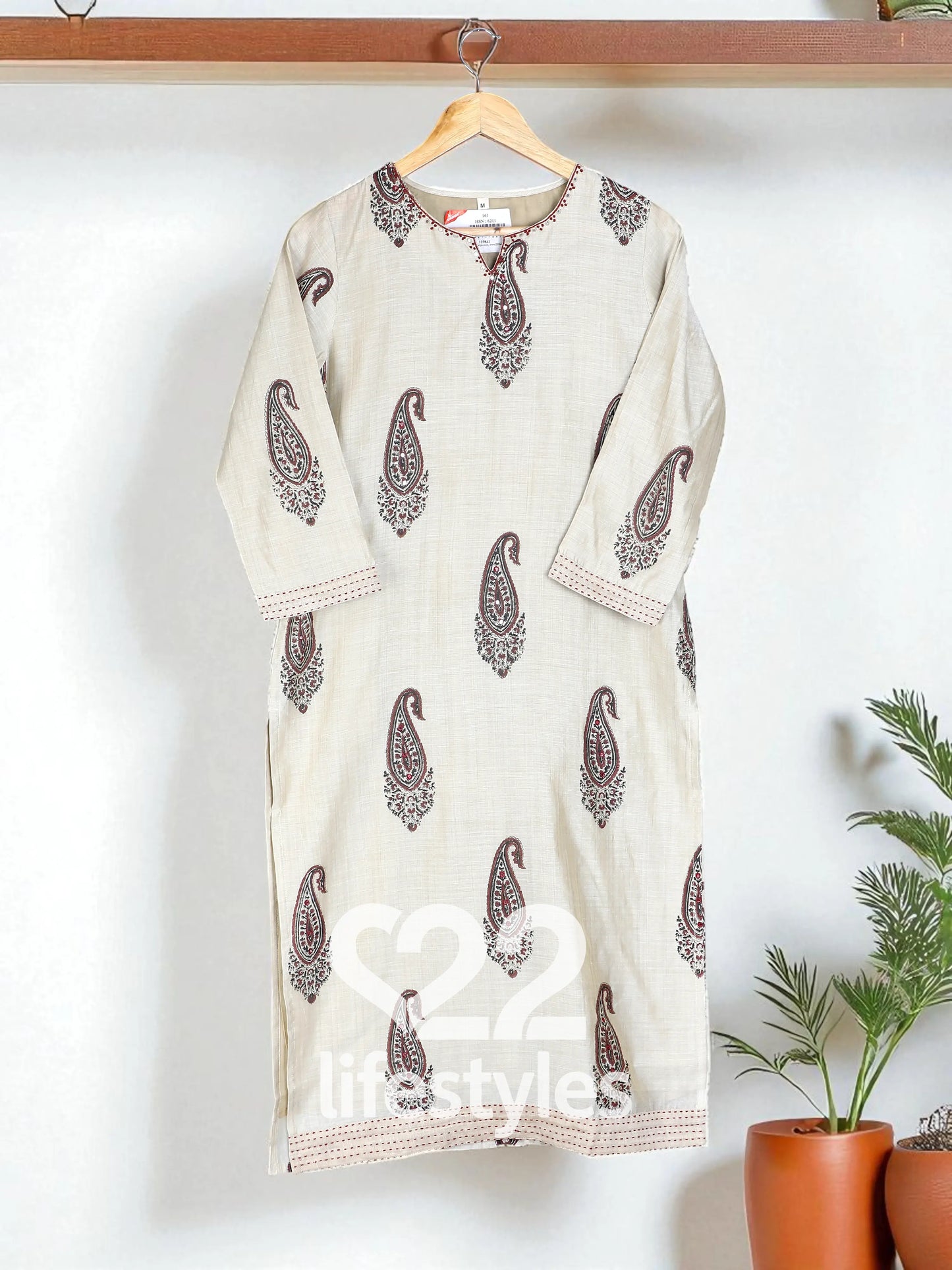 Beige Jamdani and Maheshwari Readymade Salwar Suit