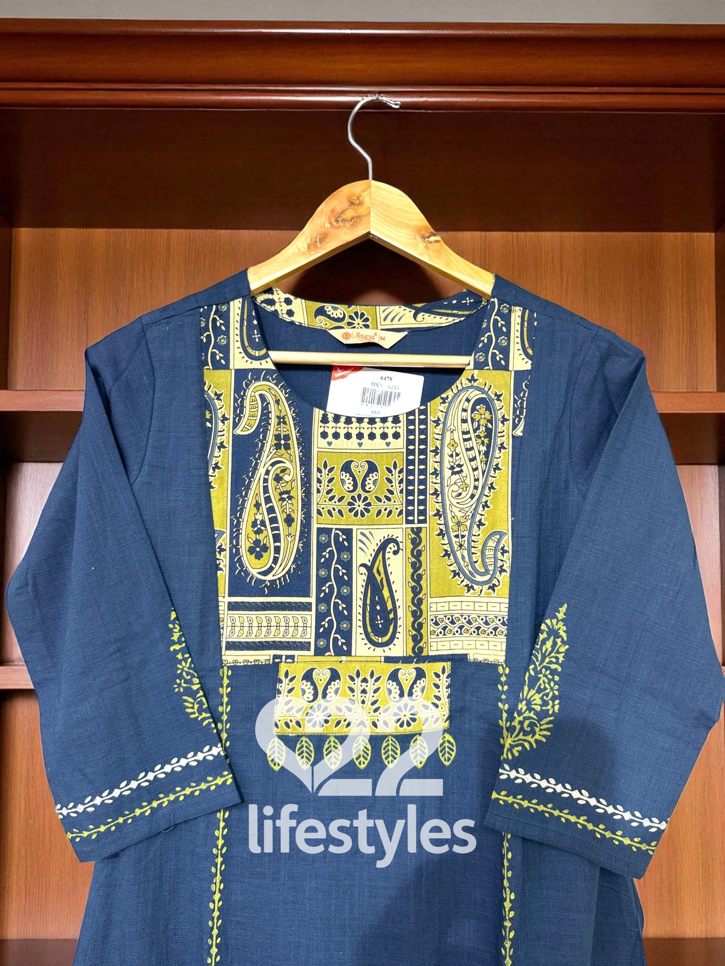 Navy Blue Threadwork Yoke Readymade Salwar Suit
