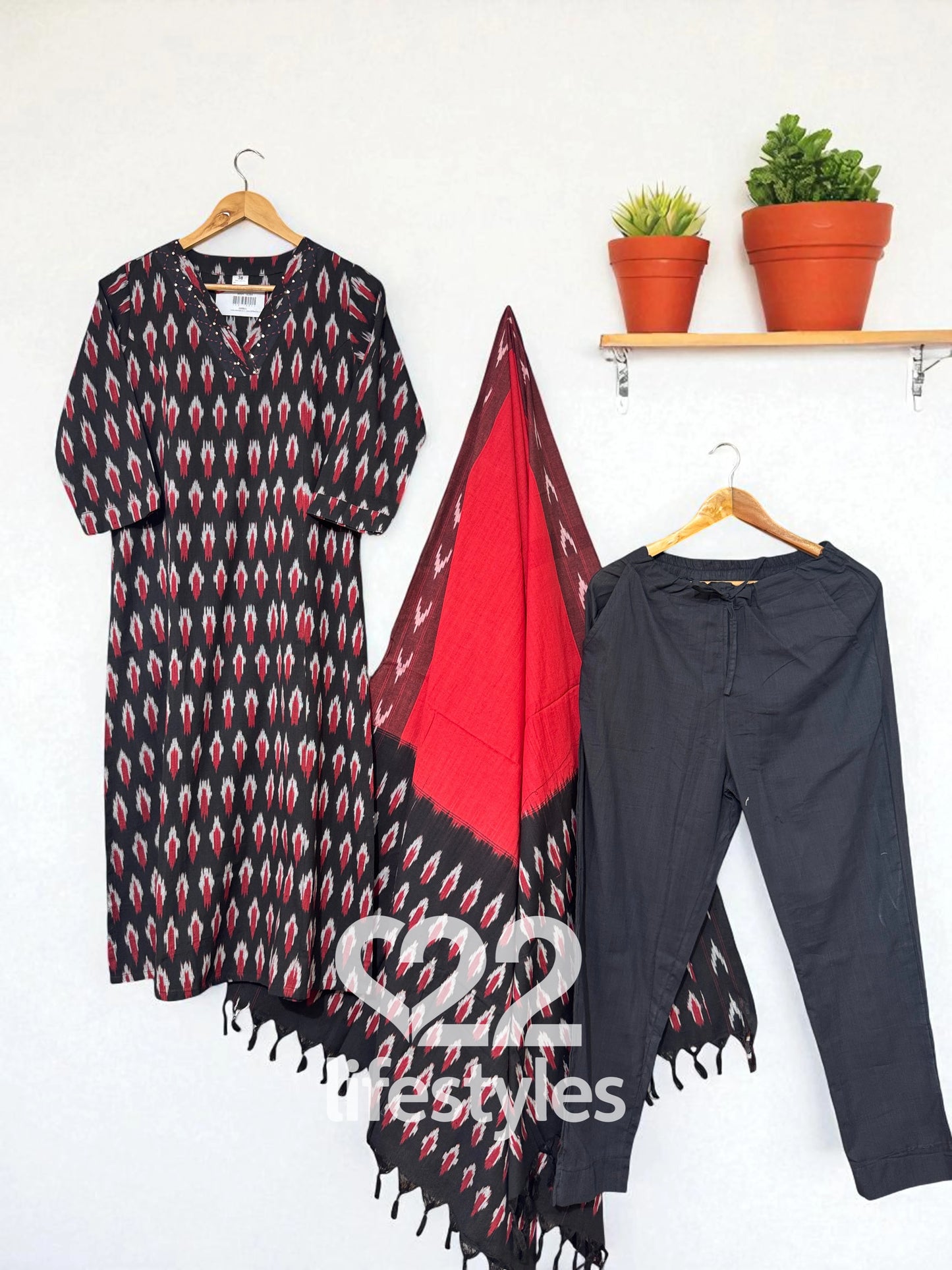 Black Ikkat Weave Readymade Salwar Suit