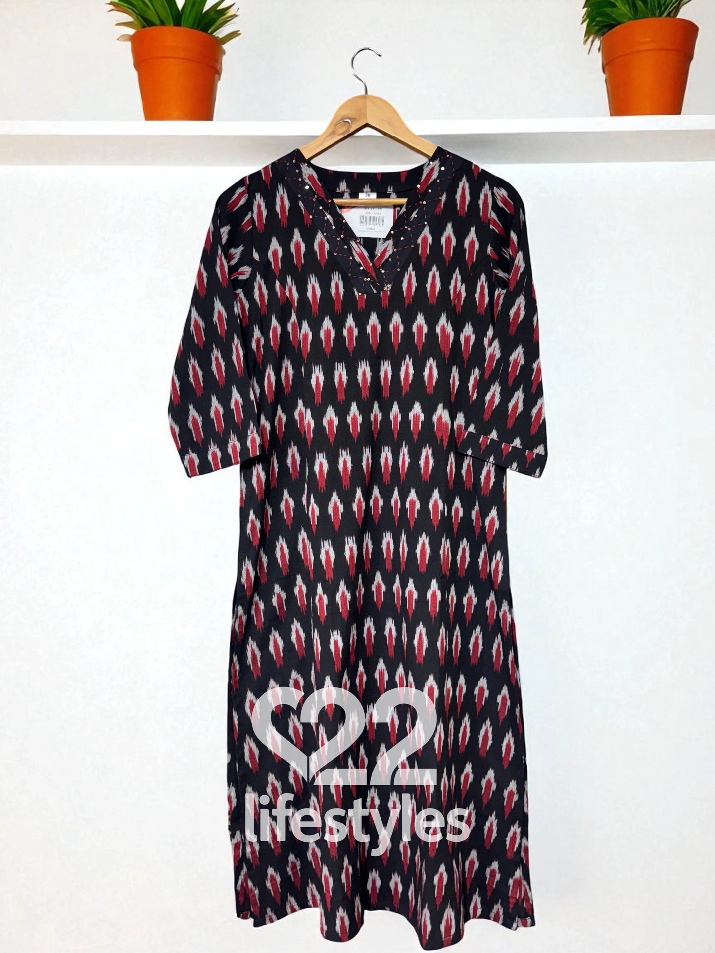 Black Ikkat Weave Readymade Salwar Suit