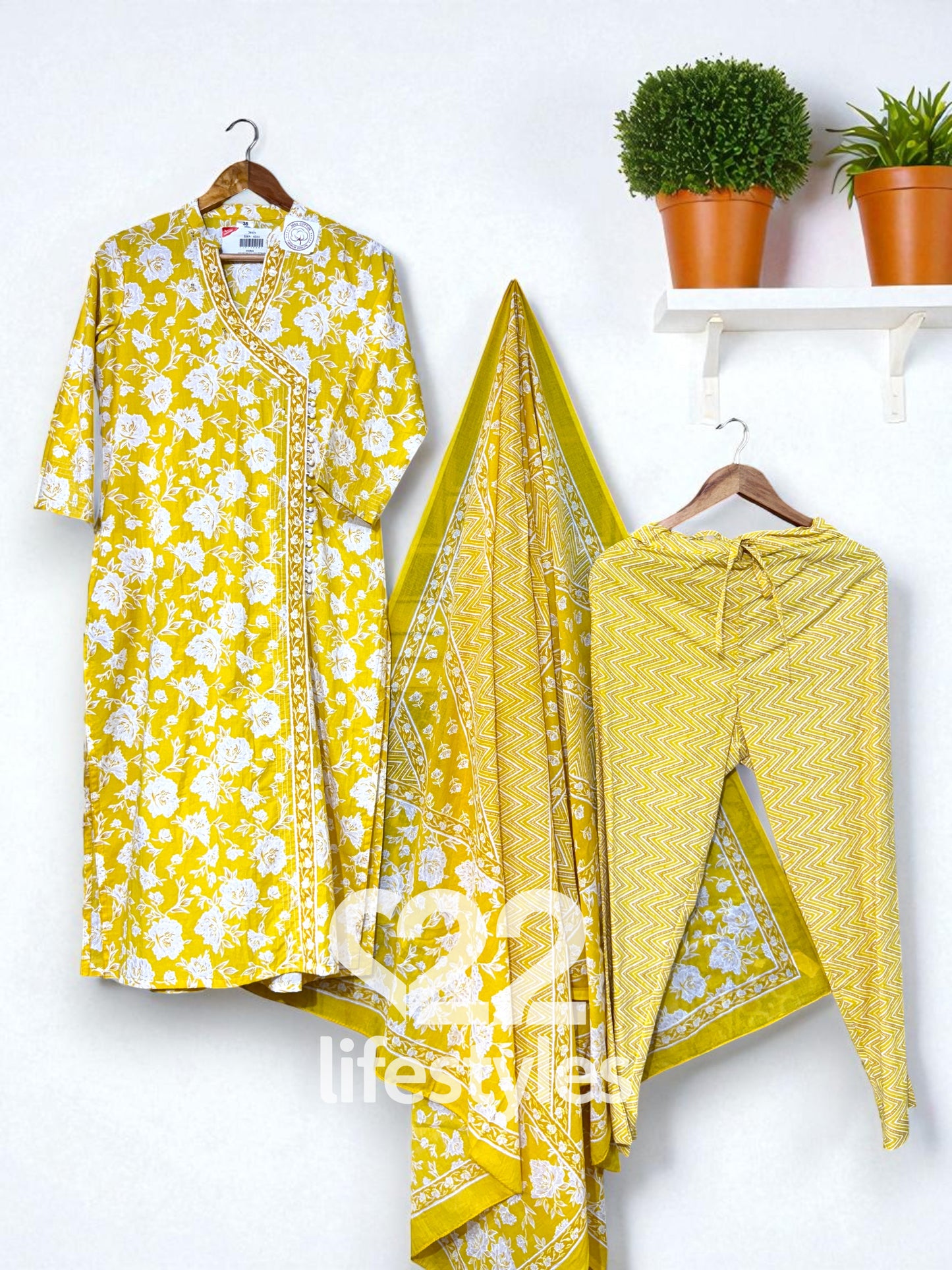 Lemon Yellow White Angrakha Readymade Salwar Suit