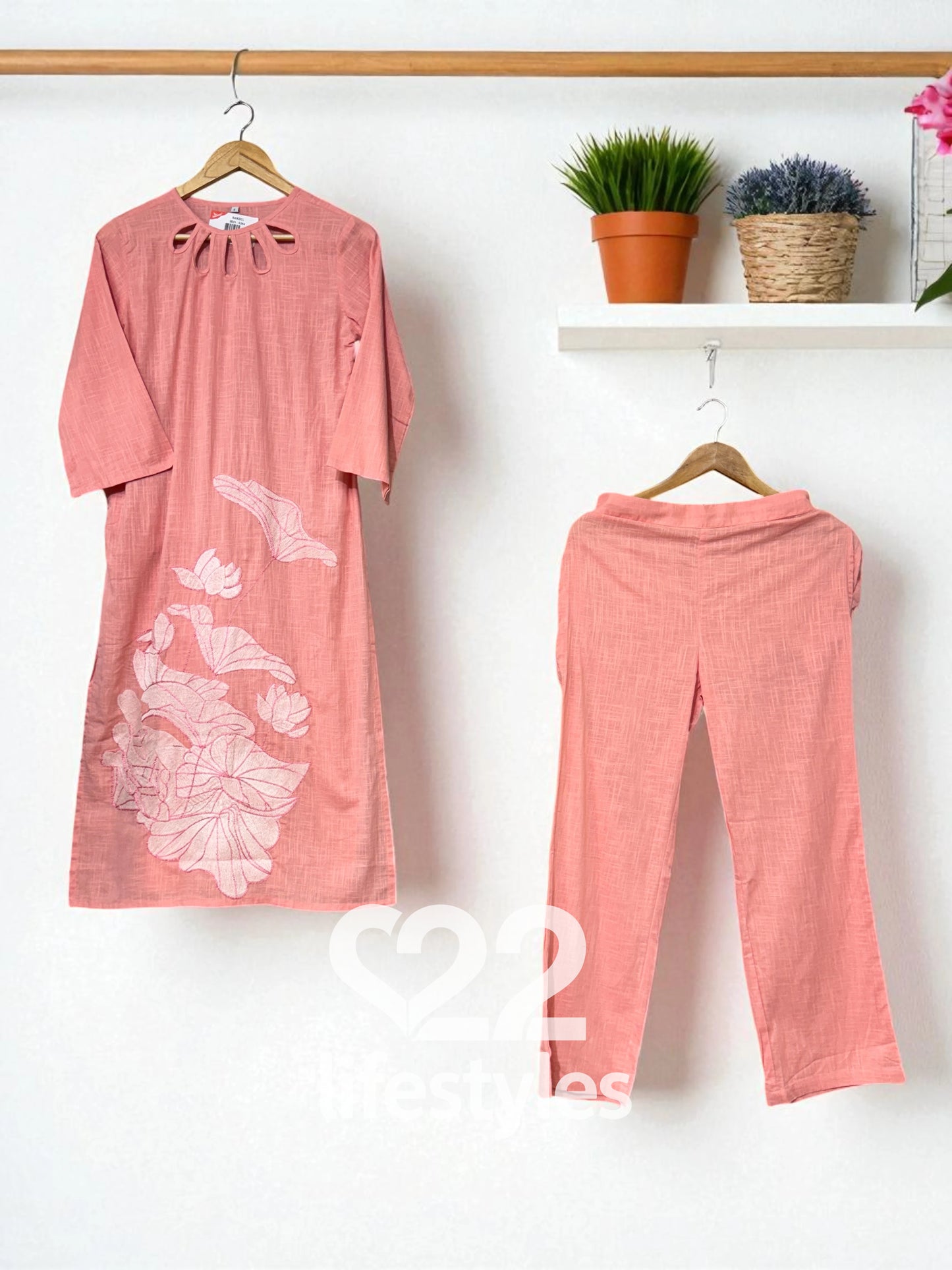 Light peach Embroidery Co-ord-Set Readymade
