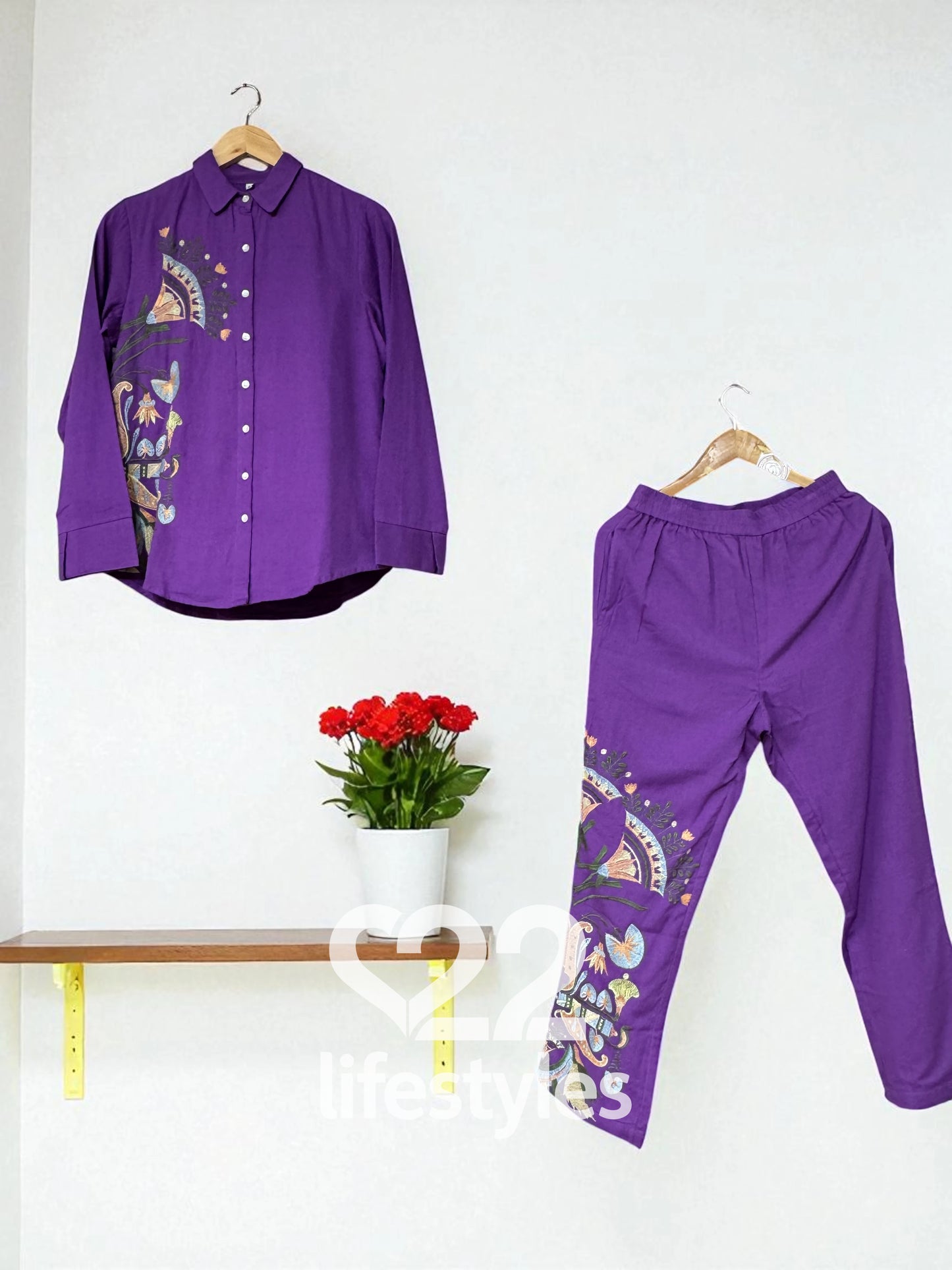Purple Embroidery Co-ord-Set Readymade