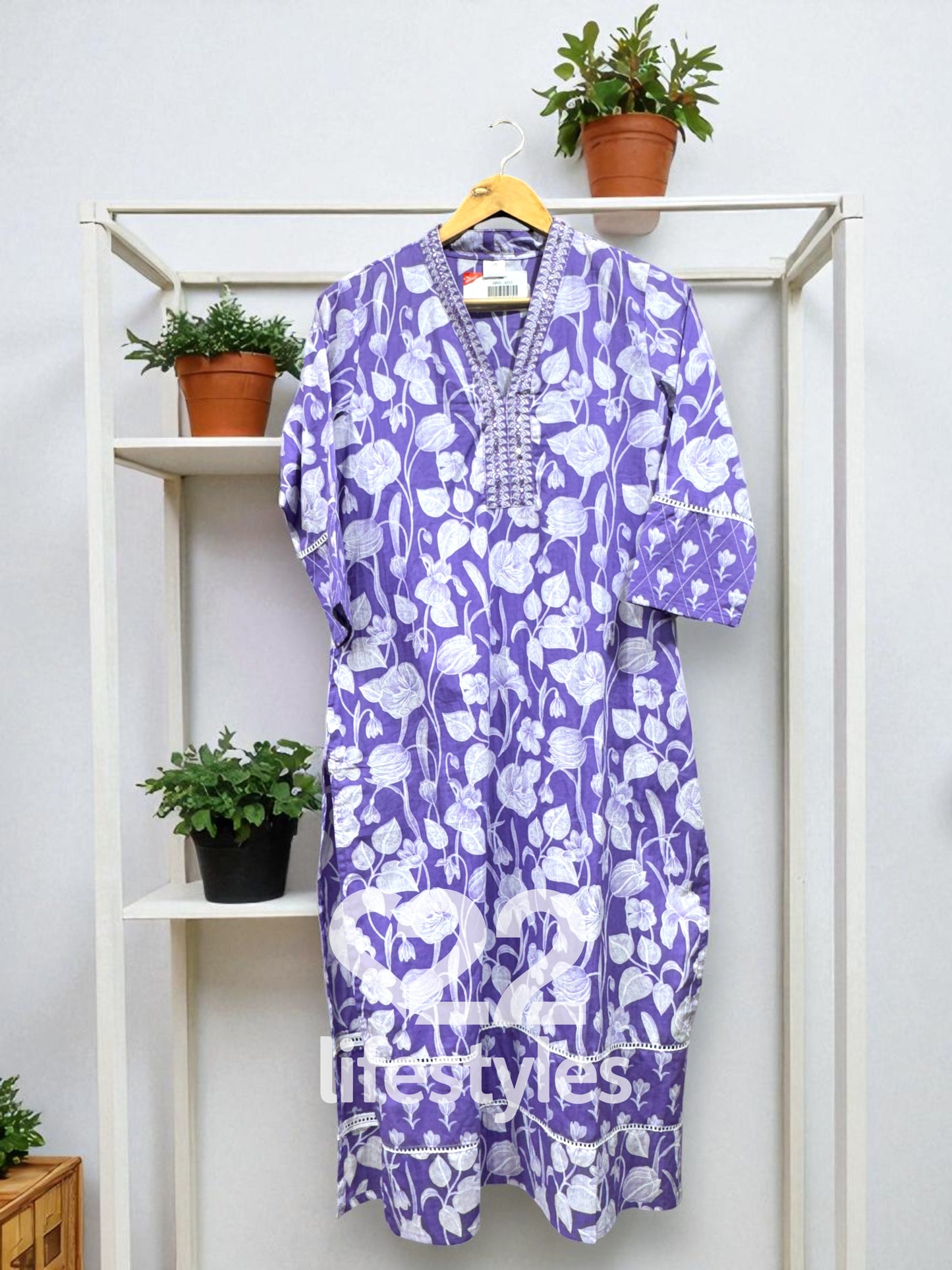 Purple Handblock Floral Readymade Salwar Suit