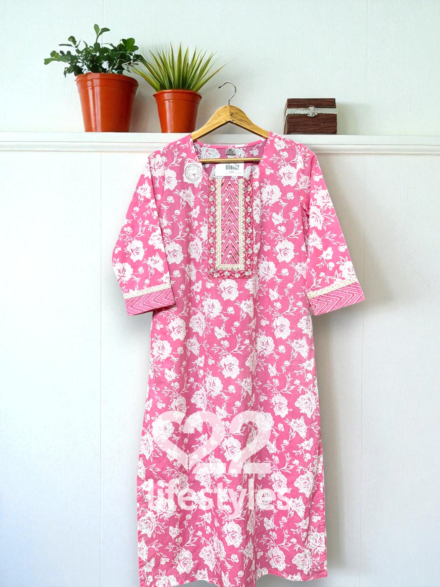 Pink Handblock Floral Readymade Salwar Suit