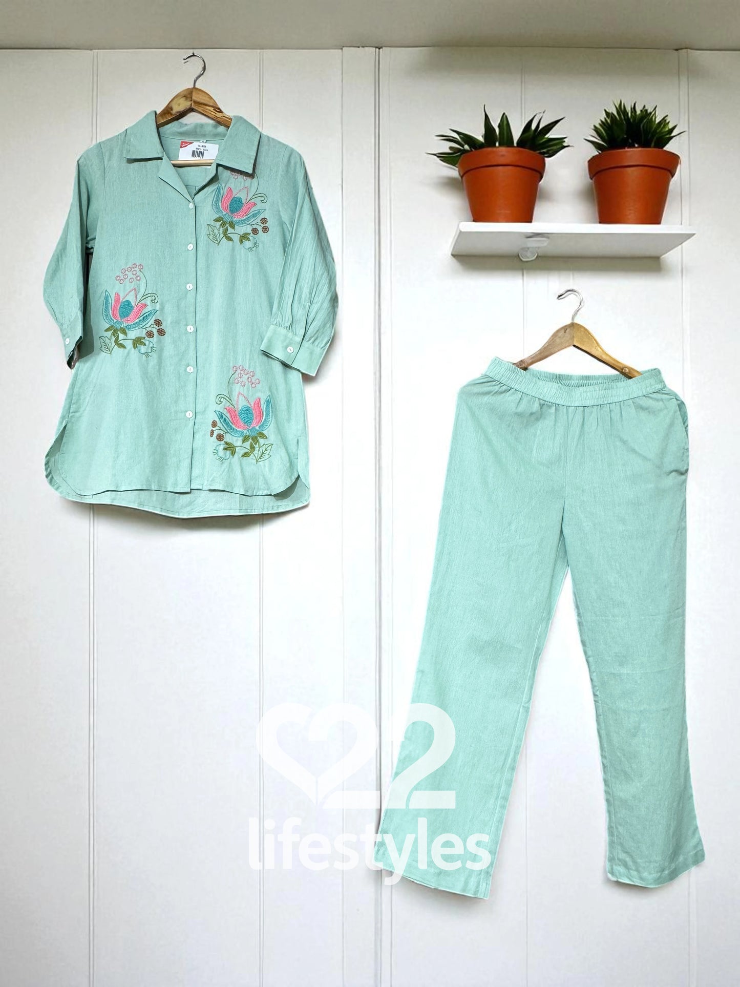 Light sea Green Embroidery Co-ord-Set Readymade