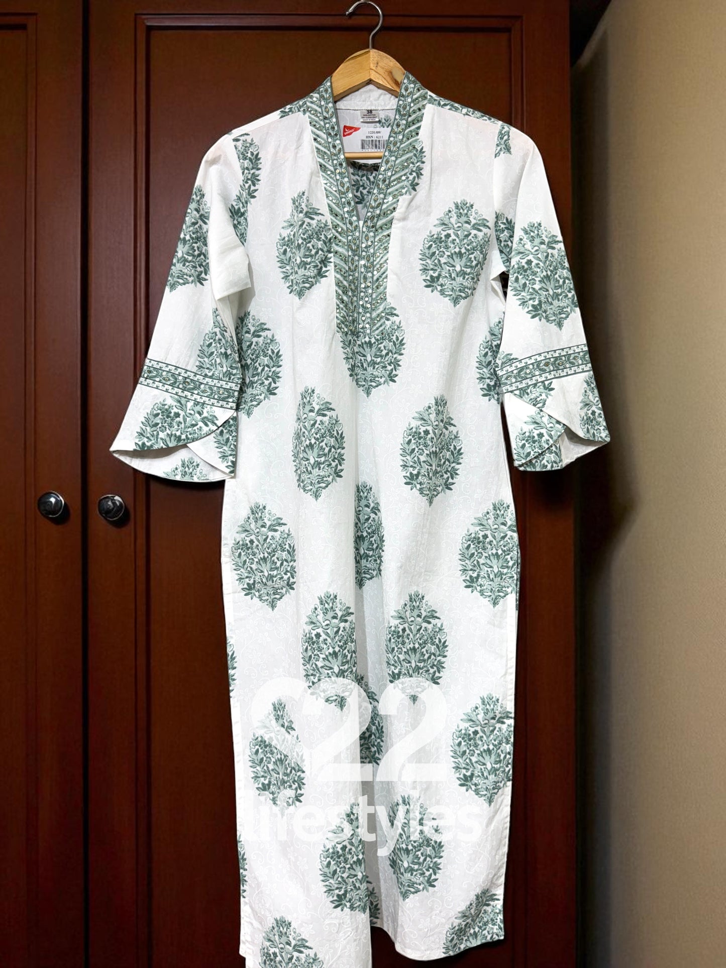 White Mughal Handblock Readymade Salwar Suit