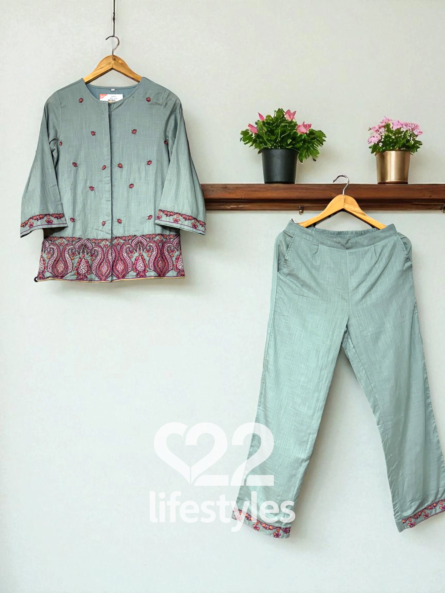 Teal Embroidery Co-ord-Set Readymade