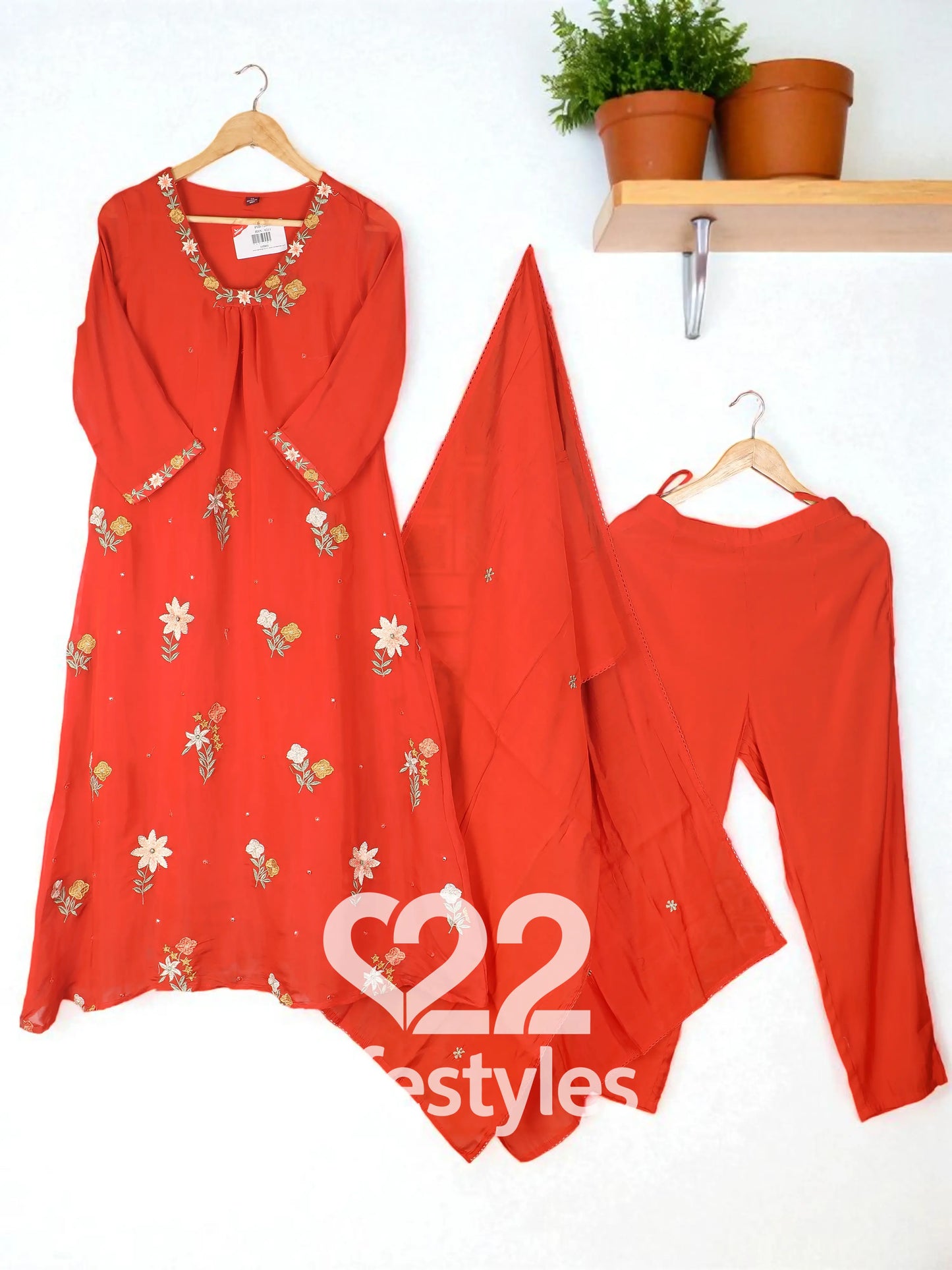 Orange Mul Chanderi Readymade Salwar Suit