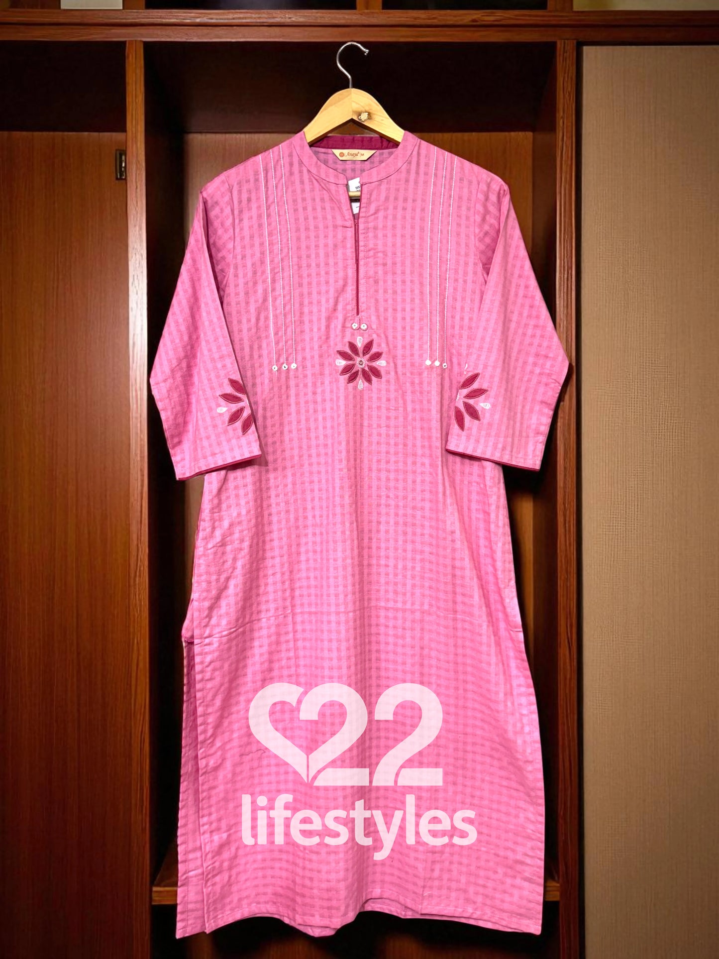 Pink Handloom Applique Readymade Salwar Suit