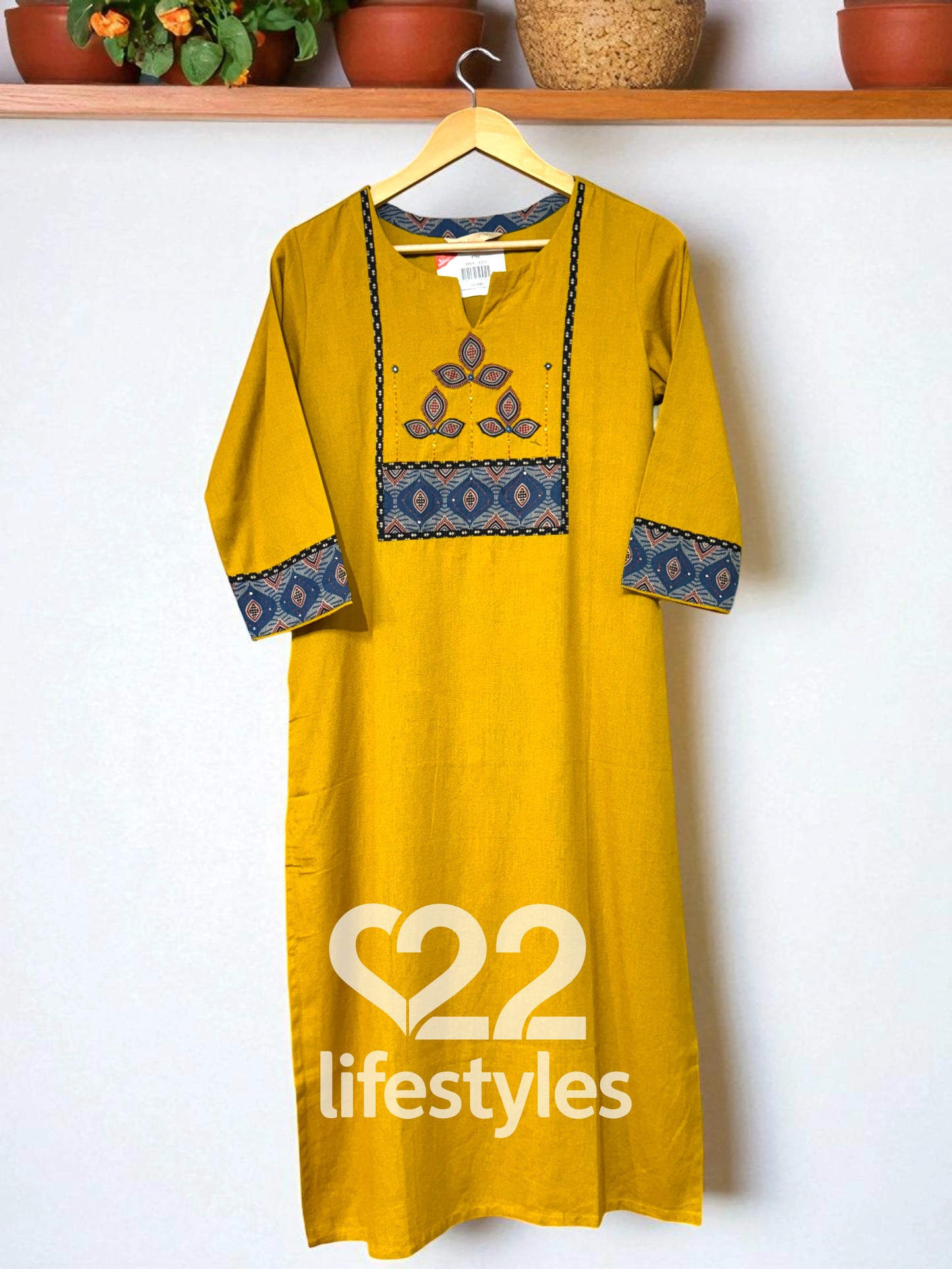 Mustard Ajrakh Cotton Linen Applique Readymade Salwar Suit