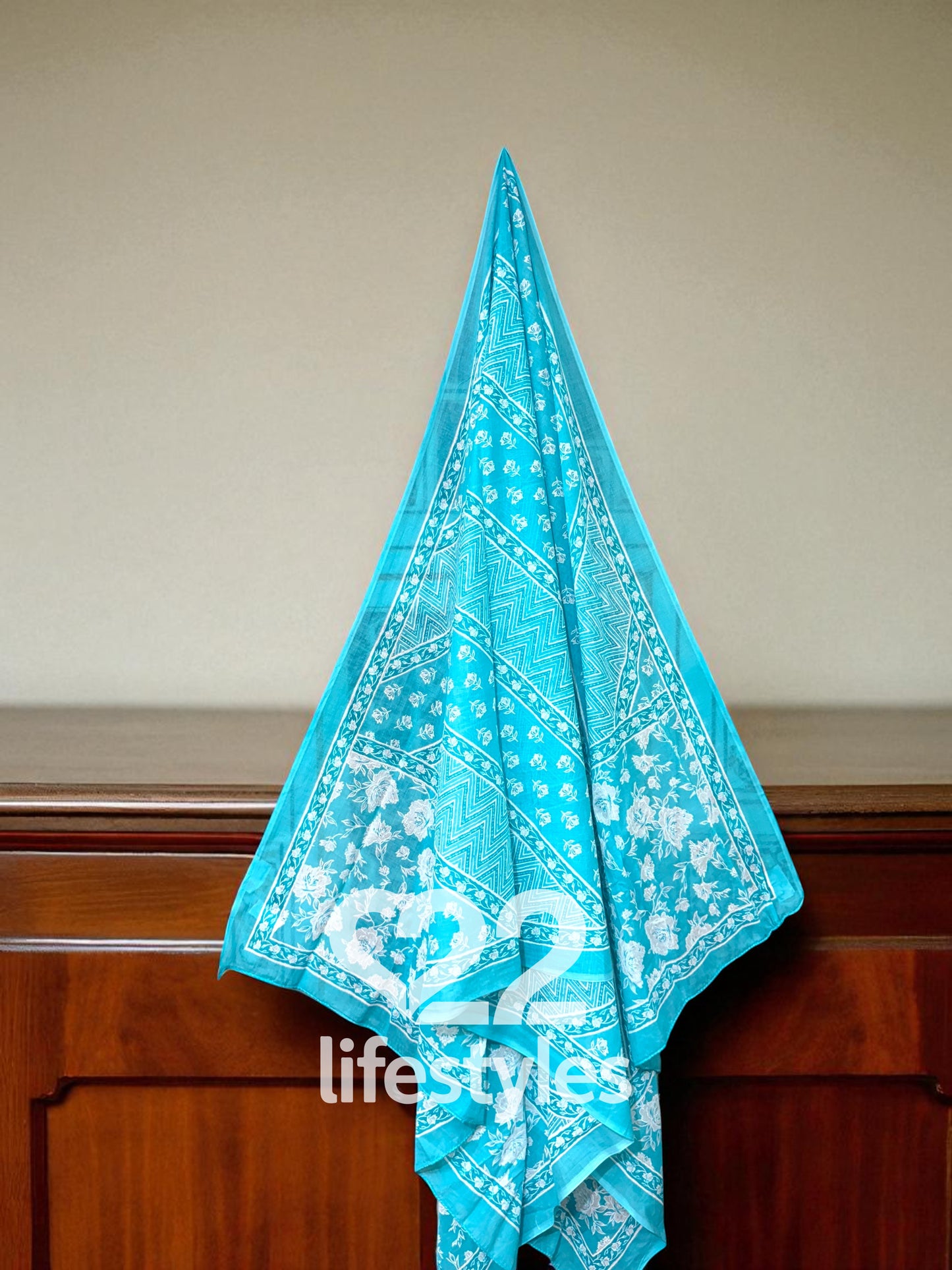 Turquoise Angrakha Handblock Readymade Salwar Suit