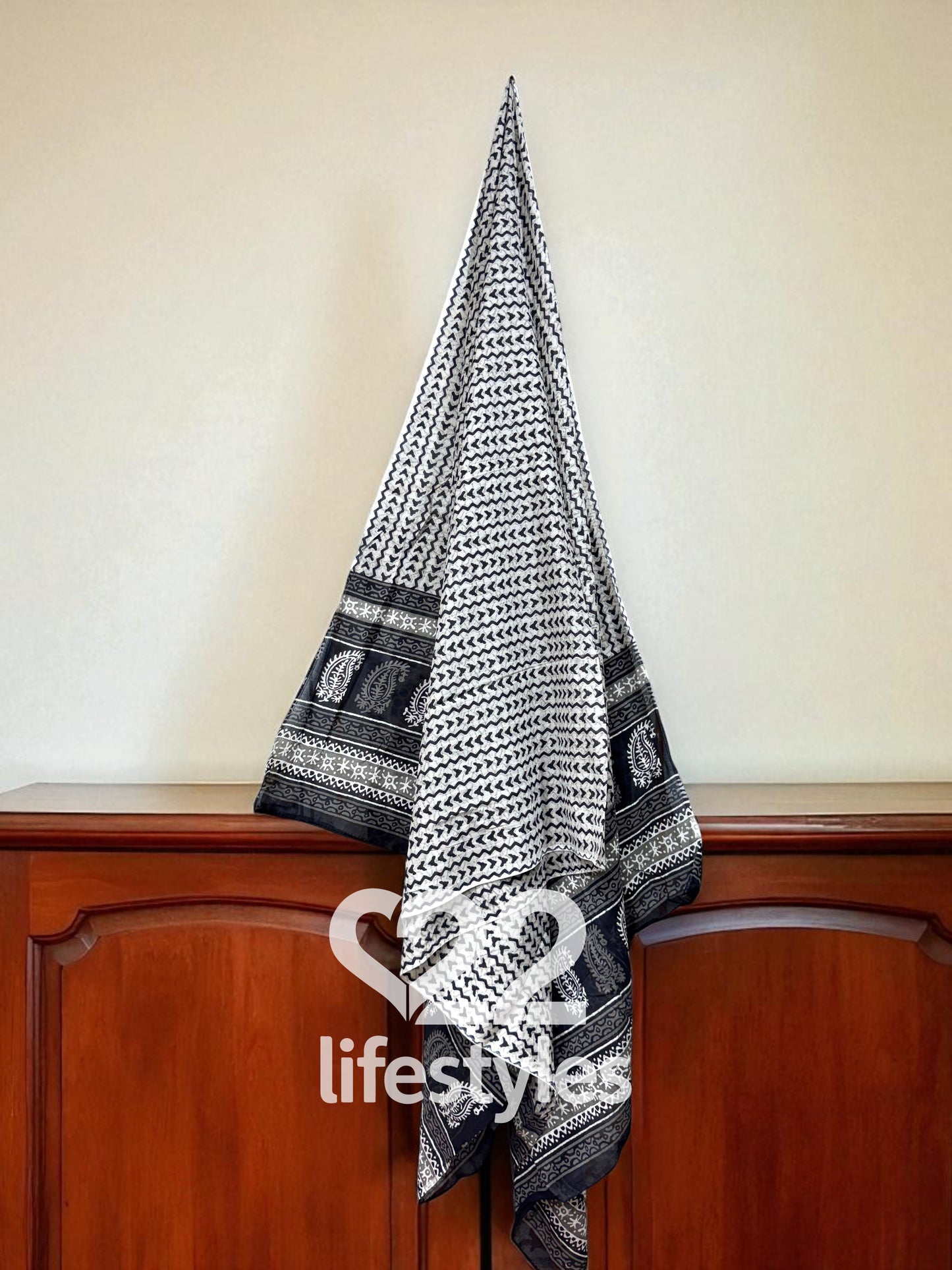 Black and White Handblock Readymade Salwar Suit