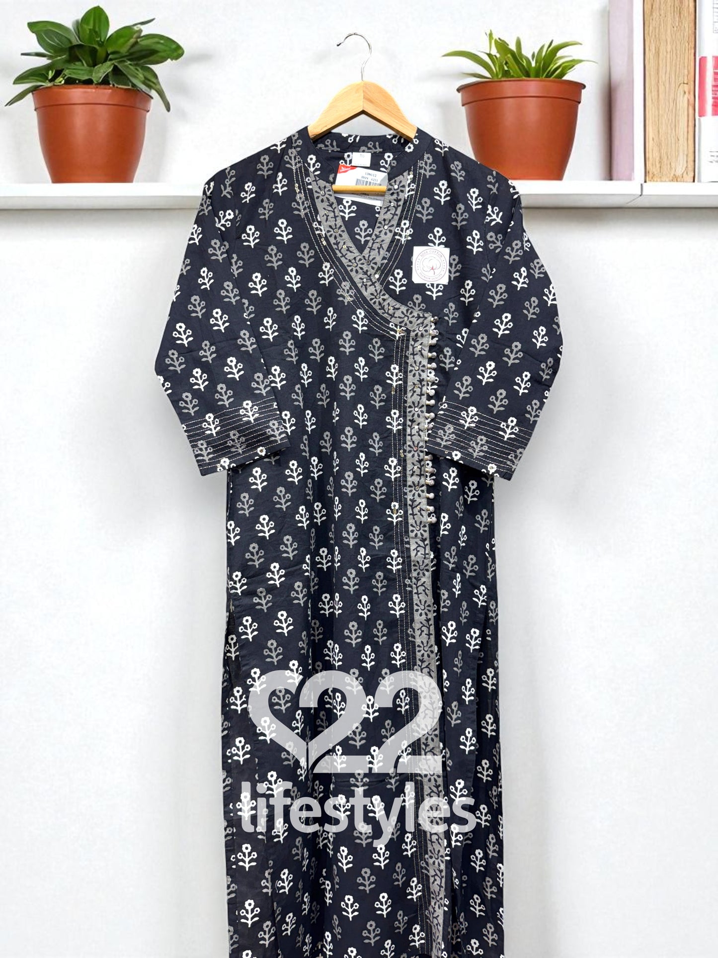 Black and White Handblock Readymade Salwar Suit