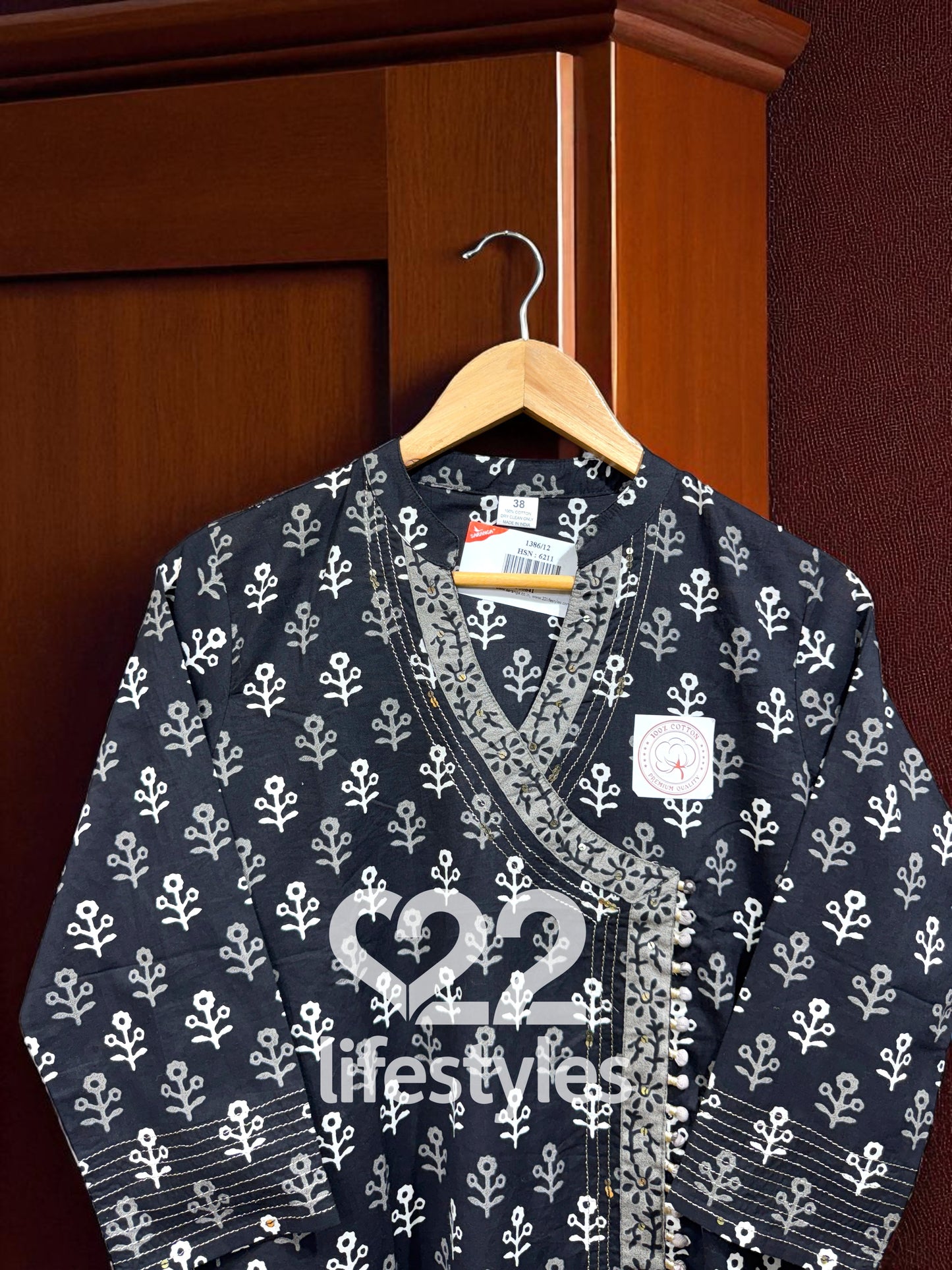 Black and White Handblock Readymade Salwar Suit