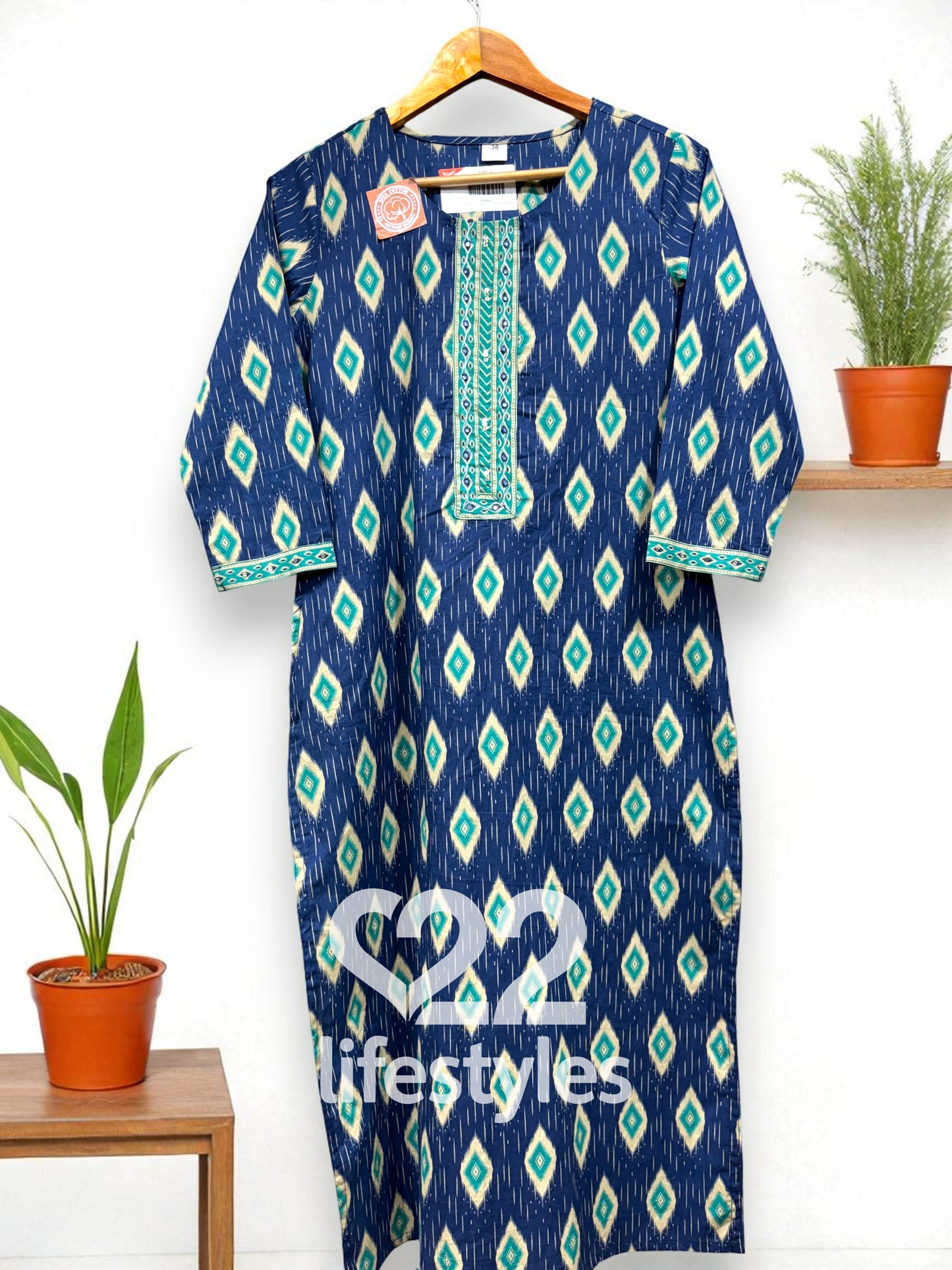 Blue Ikkat Print Handblock Readymade Salwar Suit