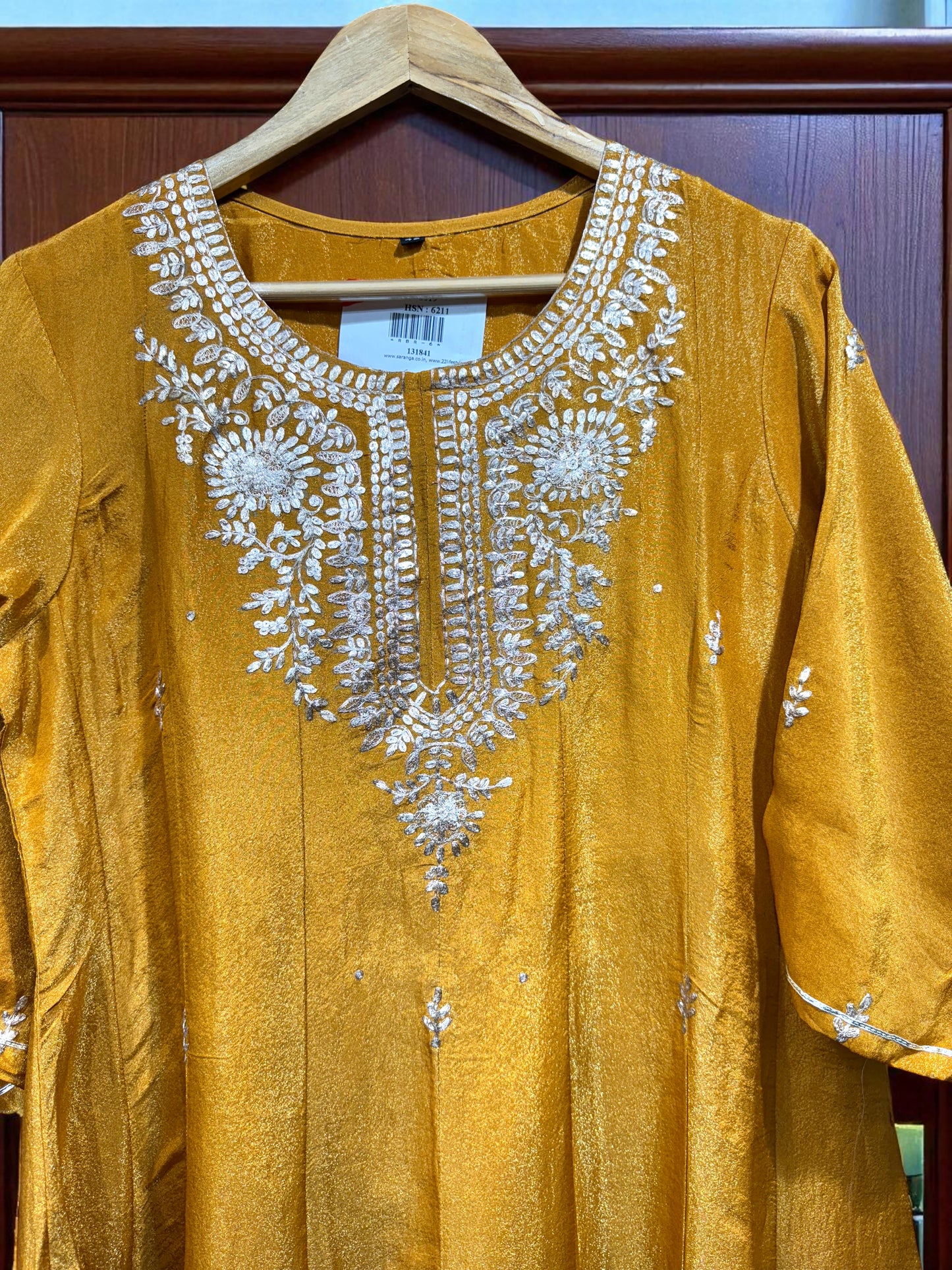 Mustard Yellow - White Thread Embroidery - Anarkali Suit